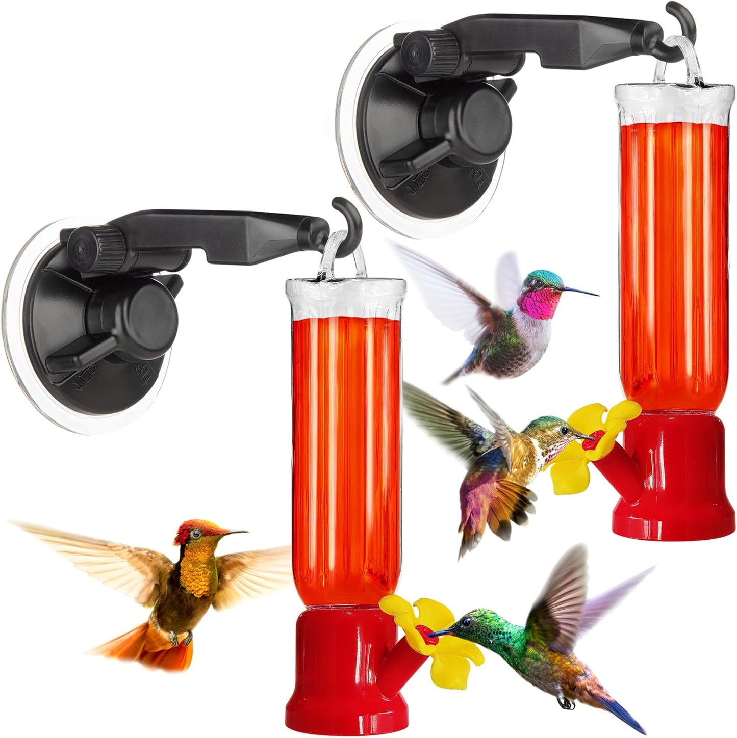 Gray Bunny Window Hummingbird Feeder with Strong Suction Cups Hangers 