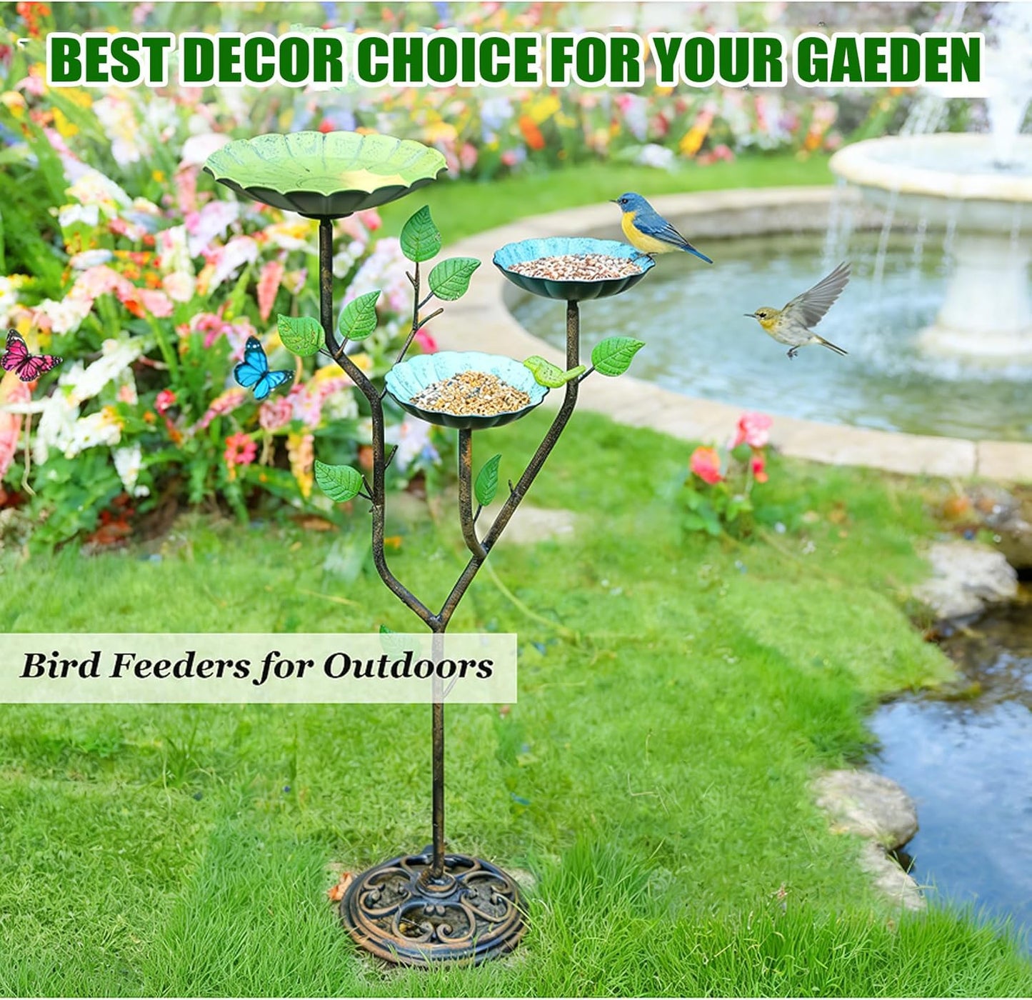 37" H Metal Bird Baths for Outdoors, Bird Bath for Outside, 3-in-1 Pedestal Bird Feeder & Bird Baths for Outdoors, Garden, Lawn, Yard Decor