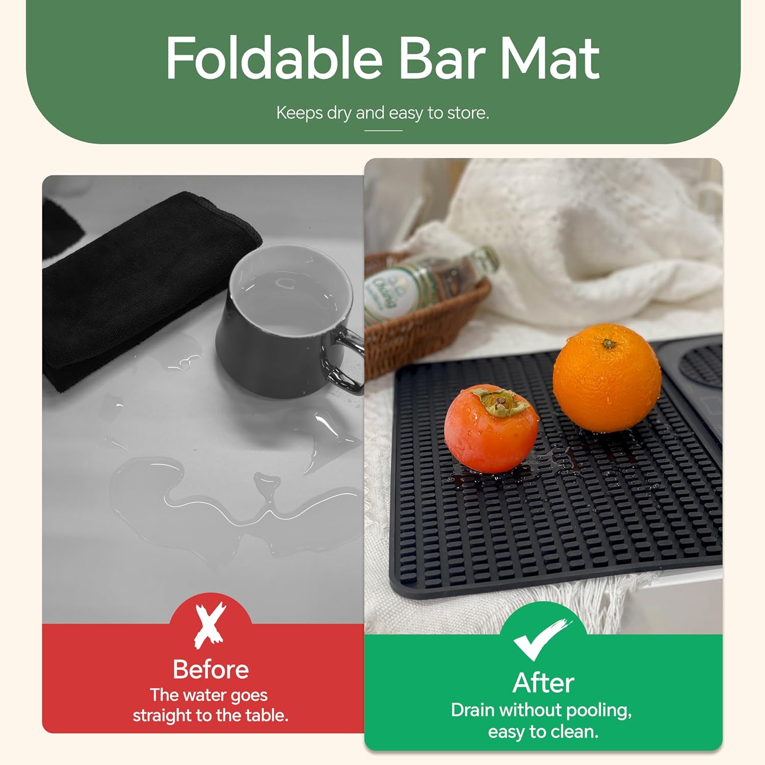 Bar Mat, Bar Accessories, Multifunctional Folding Cocktail Mat with Cu