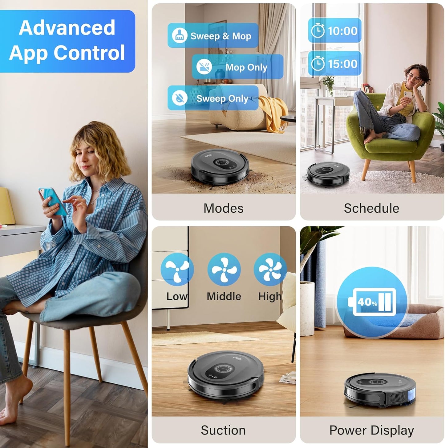 Tikom Robot Vacuum and Mop Combo, 5000Pa Robotic Vacuum Cleaner, 150 M