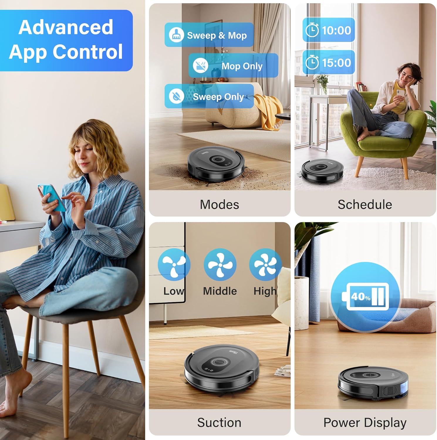 Tikom Robot Vacuum and Mop Combo, 5000Pa Robotic Vacuum Cleaner, 150 M