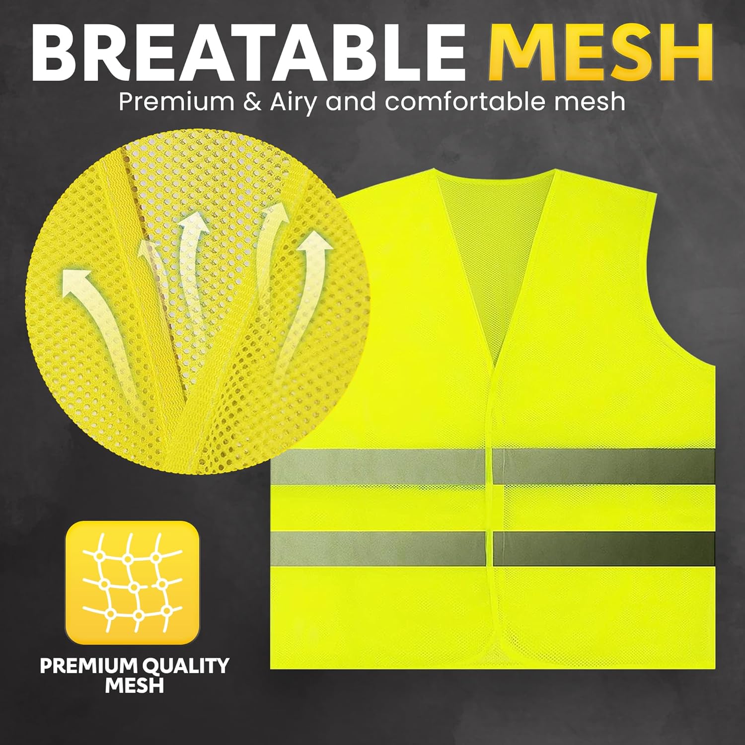 PeerBasics Safety Vests 10 Pack - Yellow Reflective High Visibility, H