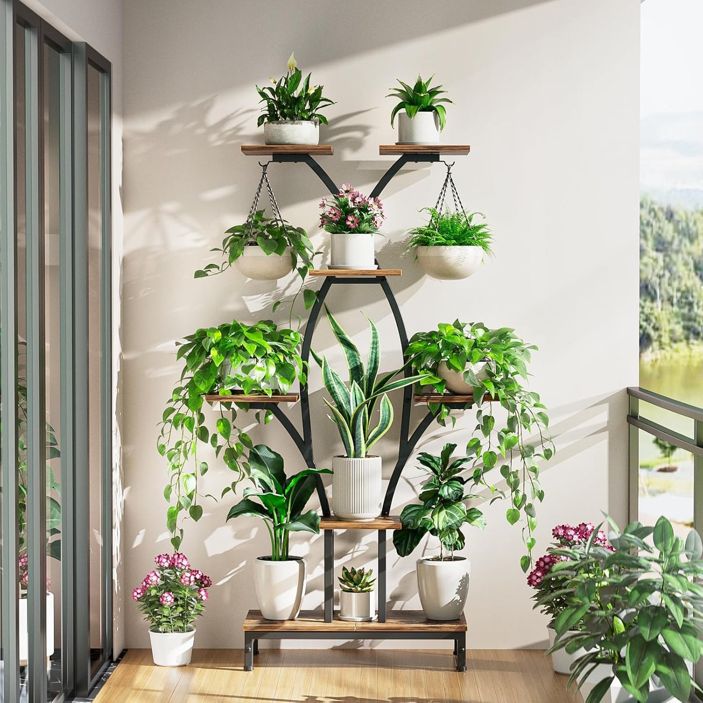 Plant Stand Indoor with Grow Lights - 7 Tiered Metal Corner Shelf for 