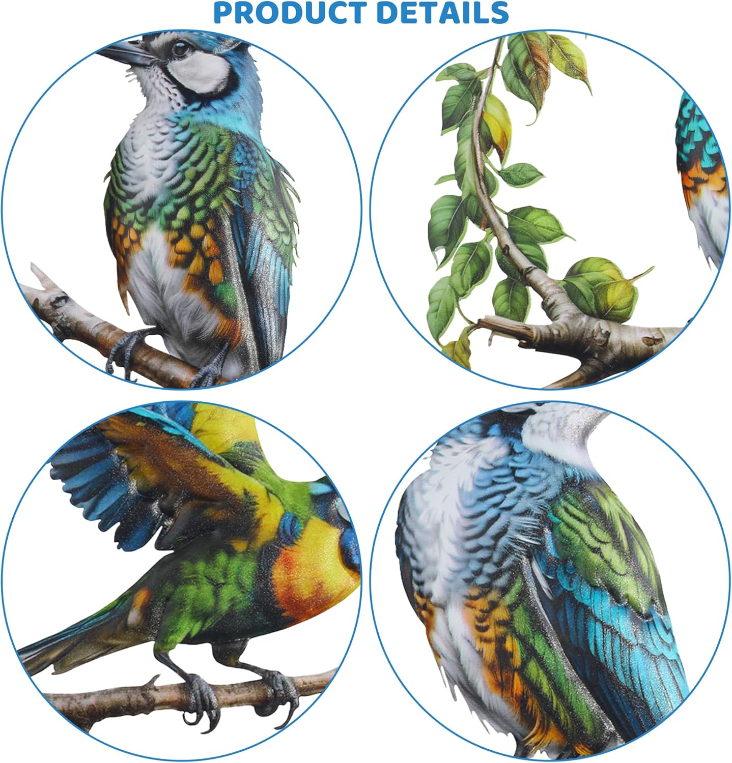 Metal Bird Wall Art Decor - 4PCS 3D Colorful Birds Sculpture Outdoor I