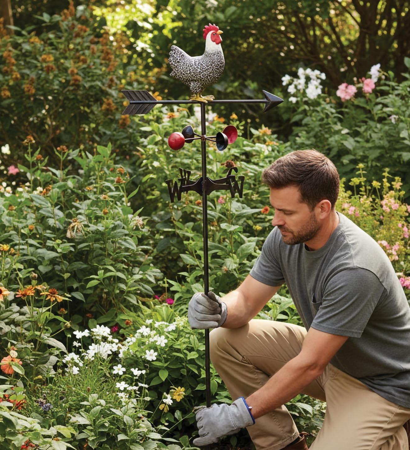 Regal Art & Gift Metal Weathervane Garden Stake - Decorative Handcrafted Outdoor Lawn & Patio Décor - Durable Weather-Resistant Design - Murray Rooster