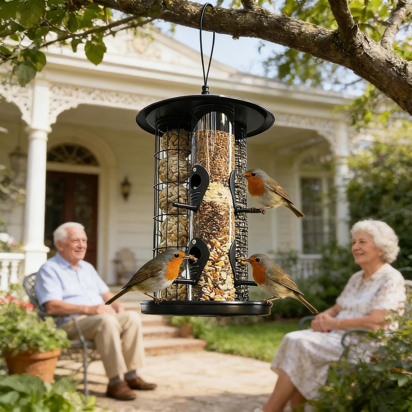 Bird Feeders for Outside - Triple-Tube Squirrel Proof Large Capacity - Bird Feeder Squirrel Proof Station,for Wild Finch Chickadee Hummingbird Food Nut Garden Yard Patio Porch