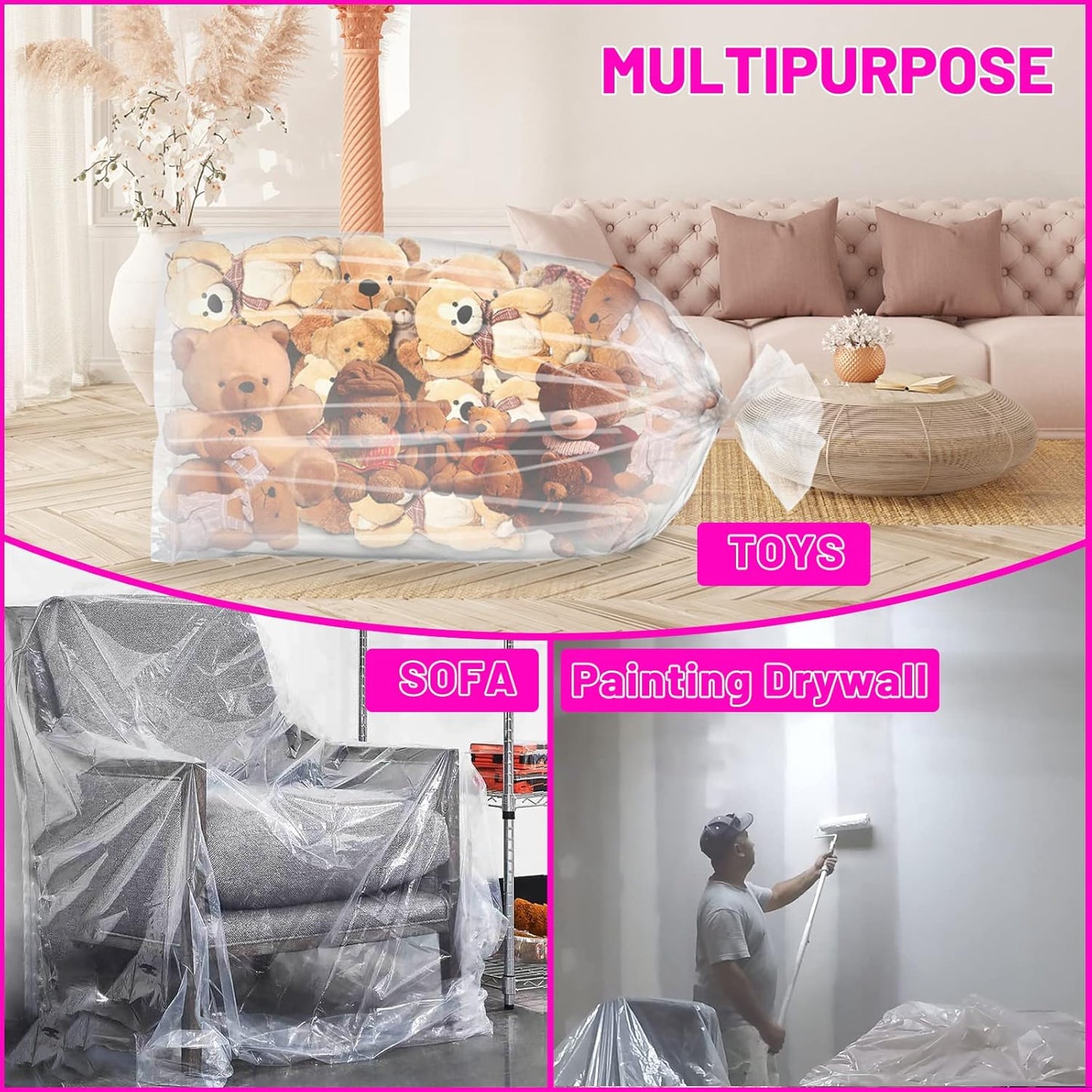2 Pcs 98.4 x 59 Inches Large Balloon Bags for Transport, Christmas Tree Disposal and Storage Bag, Clear Balloon Drop Bag, Giant Carrying Storage Bags for Wedding Birthday Party Supplies