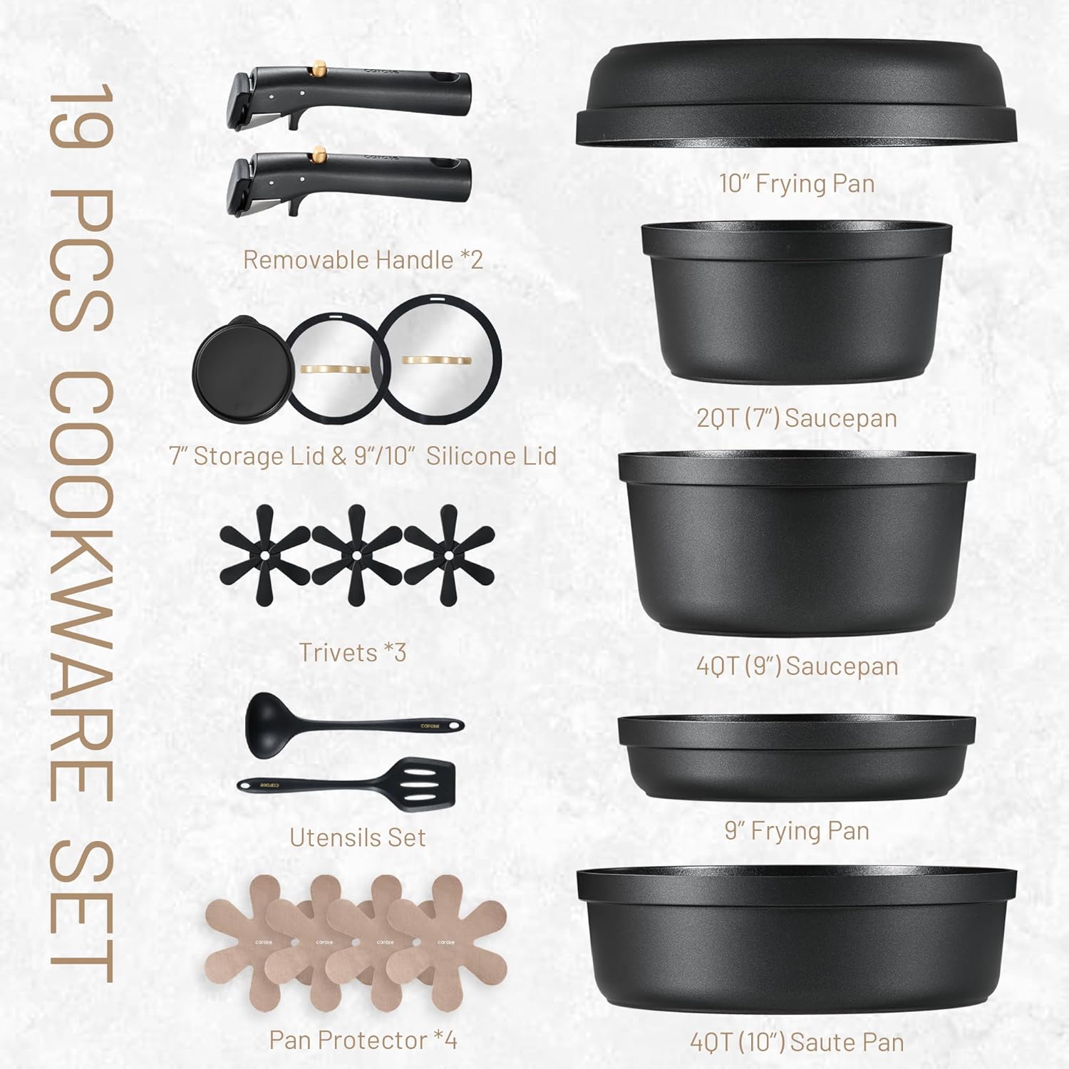 CAROTE 19pcs Pots and Pans Set Non Stick, Nonstick Cookware Set, Dishw