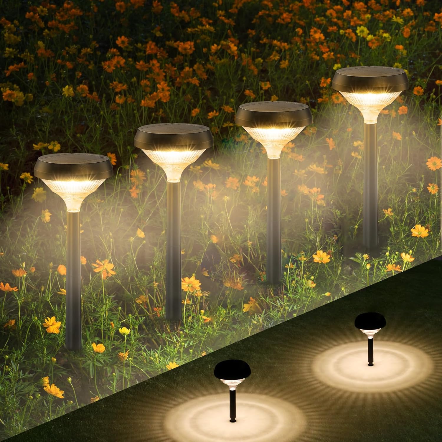Linkind Solar Lights Outdoor 8 Pack, Solar Pathway Lights, Warm White 