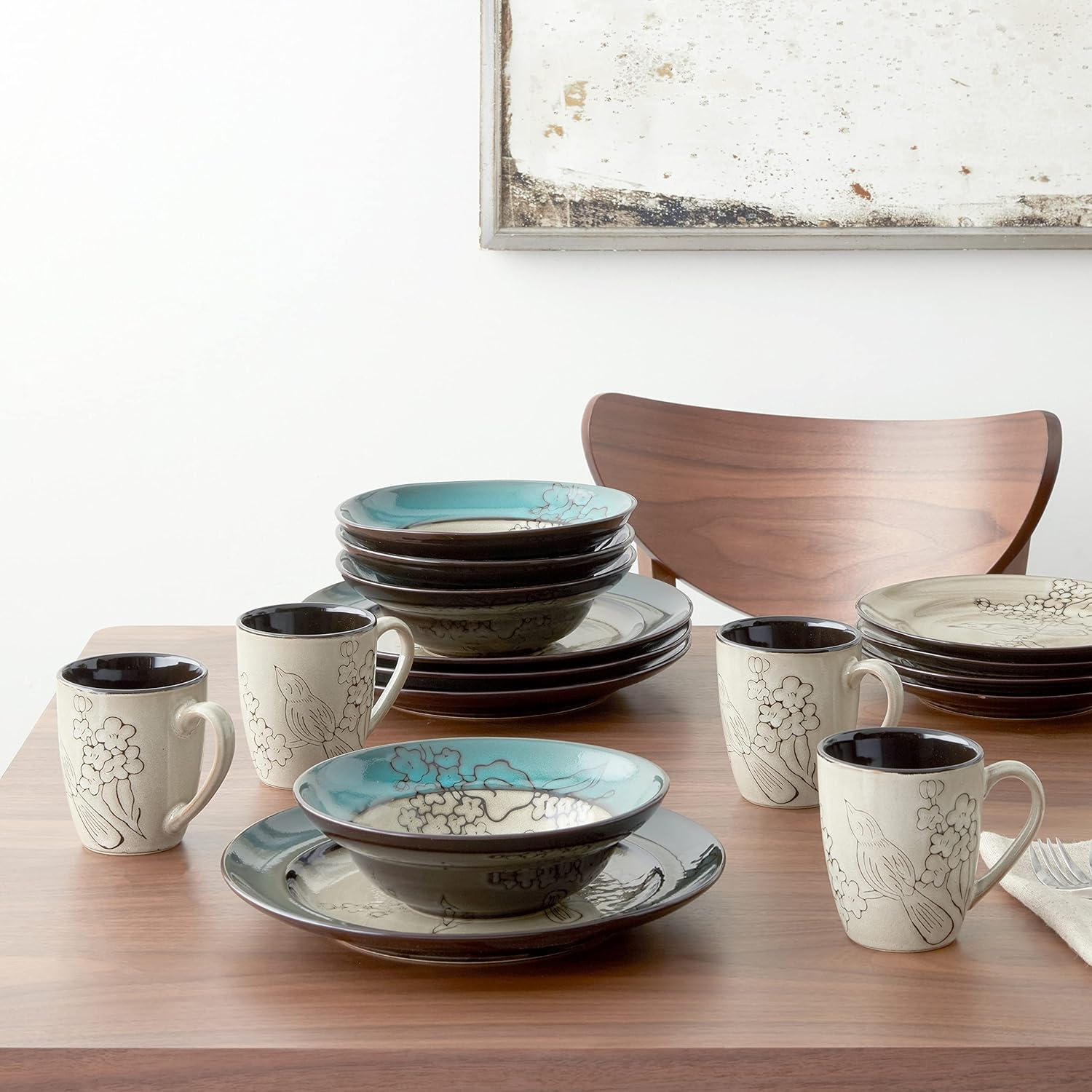 Gourmet Basics by Mikasa Song Bird Dinnerware Set, 16 Piece, Green, Gr