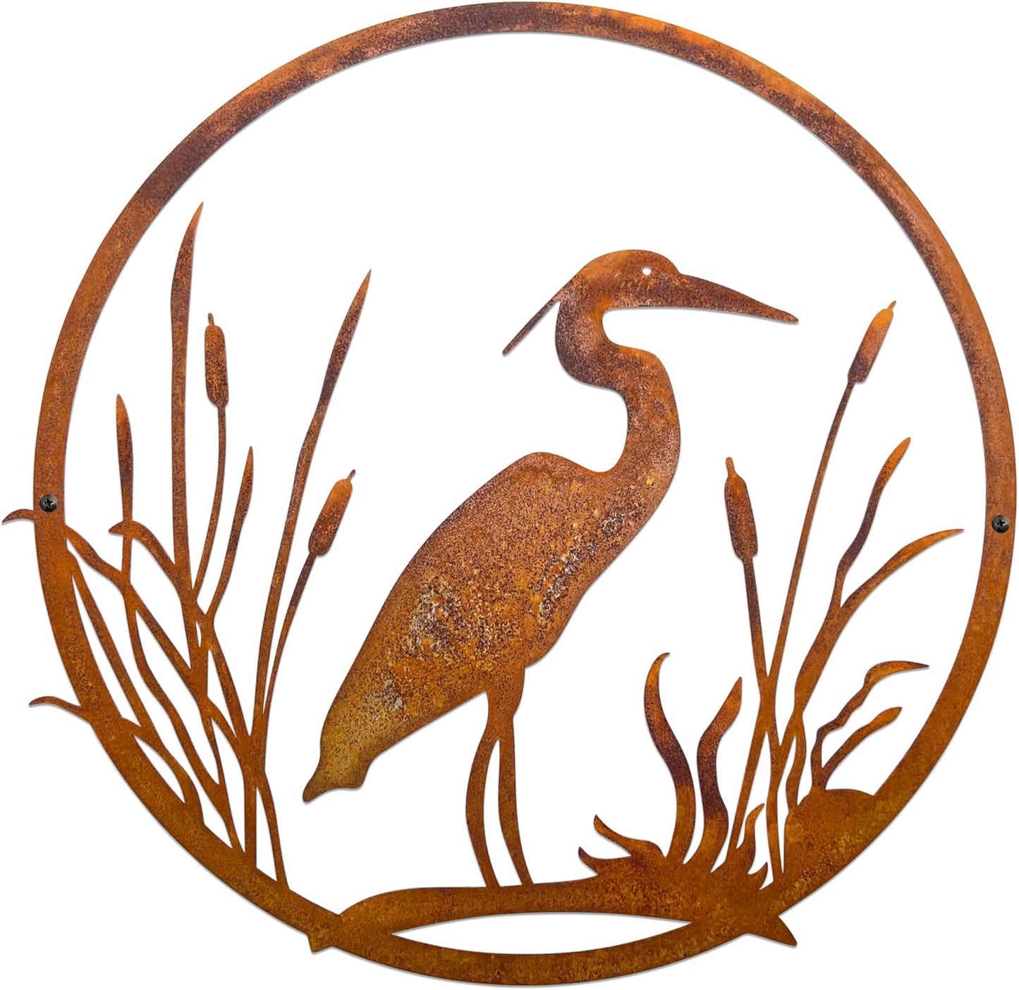 Urbraneco Rusty Heron Wall Art Metal Heron Sculpture Garden Yard Art Unique Outdoor Decor, Japanese Inspired Design Birds Wall Art Decor