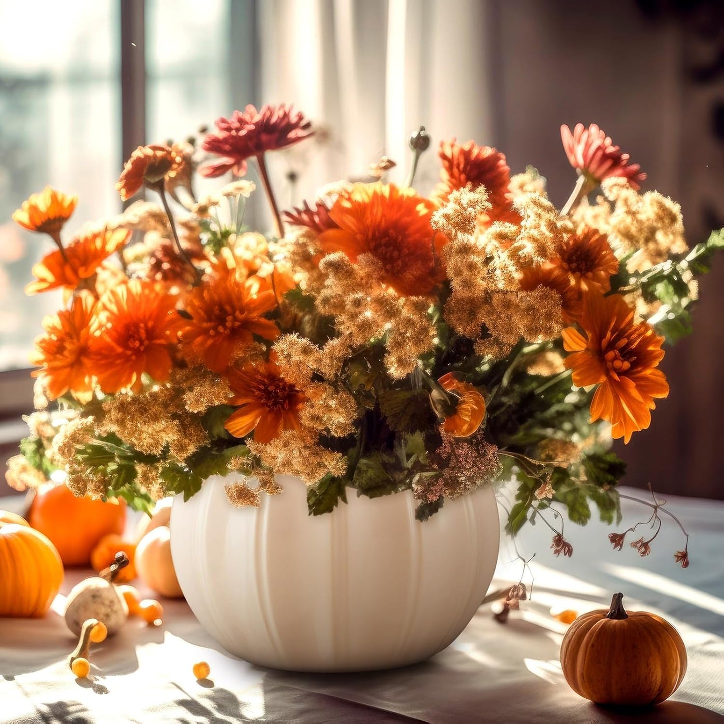 Sieral 3 Pcs Pumpkin Shape Ceramic Vase Fall Flower Vase 5.5 Inch White Ceramic Vase Pumpkin Flower Pot for Fall Thanksgiving Party Home Room Office Farmhouses Decoration