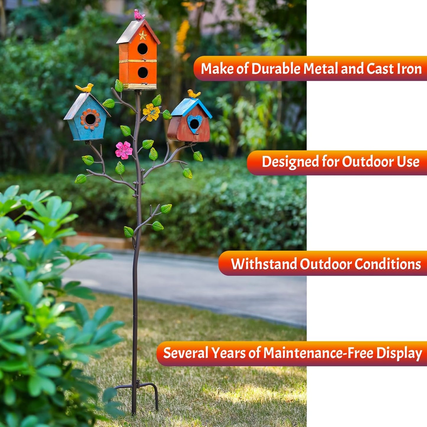 Multi-Bird Houses for Outside with Pole, Durable Colorful Birdhouse on Stake, Easy Clear, Metal Bird Houses for Outside