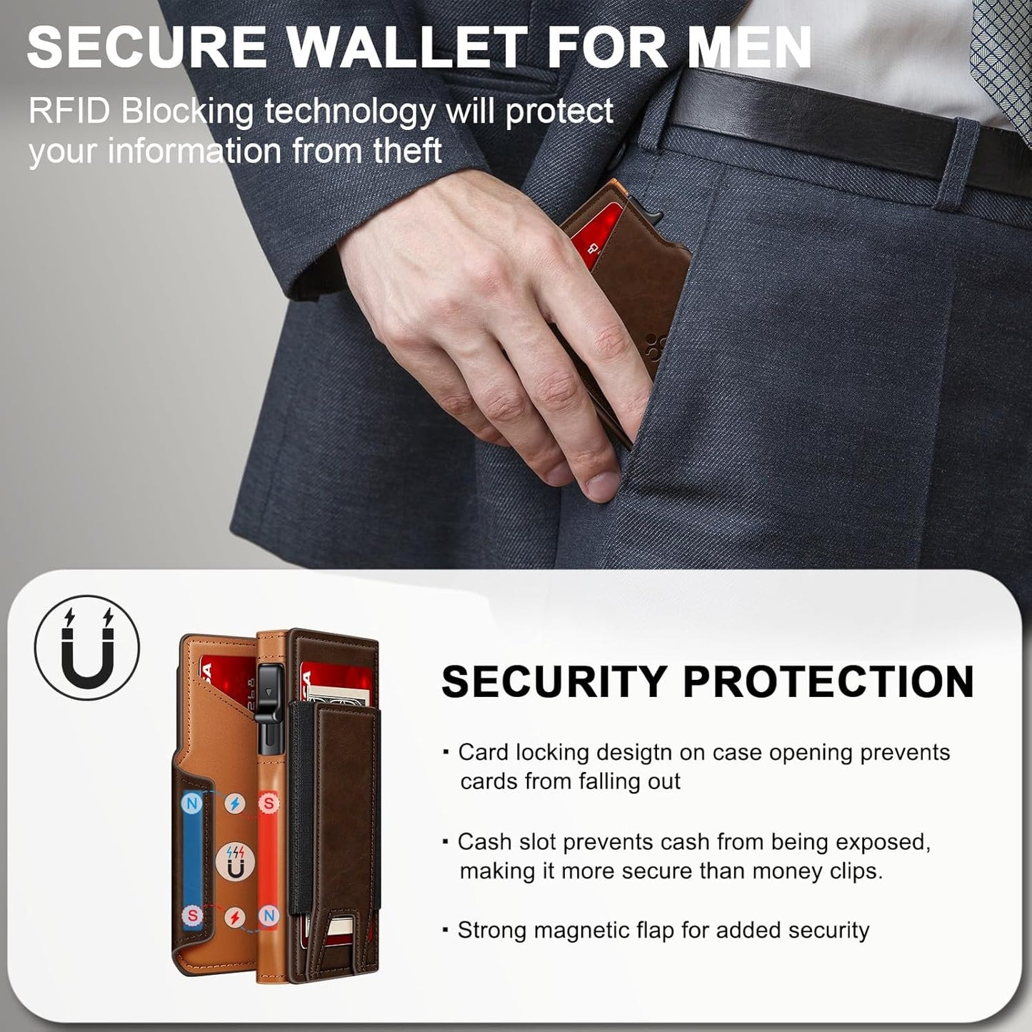 Wallet for Men Wallet with Slim Pop Up Card Holder 9-13 Cards, Bifold 