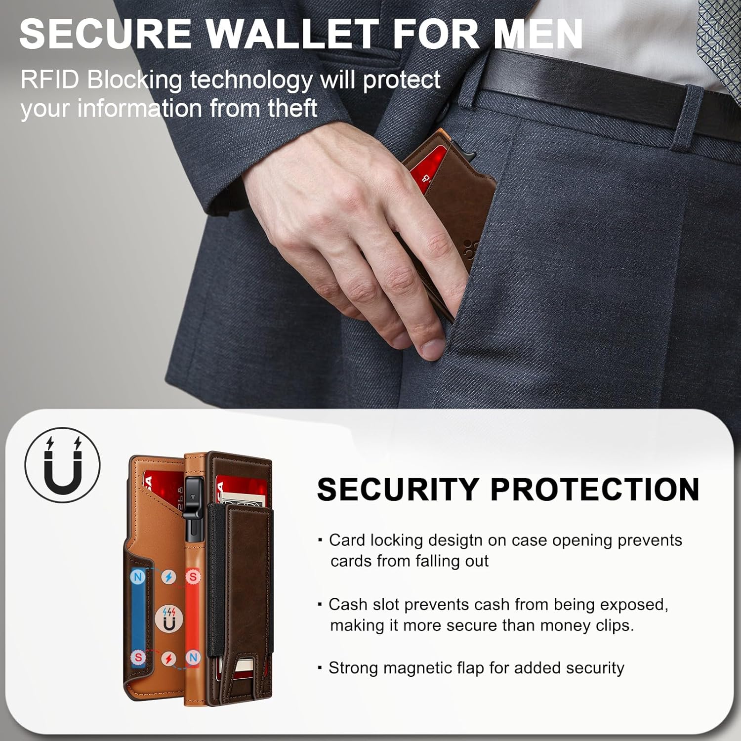 Wallet for Men Wallet with Slim Pop Up Card Holder 9-13 Cards, Bifold 