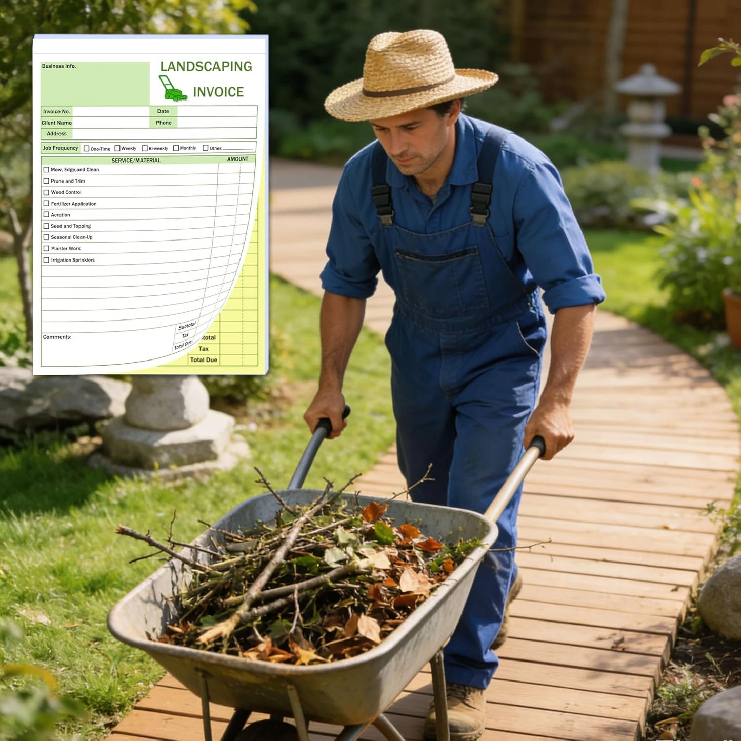 Garden Service Invoice Receipt Book, 2-Part Carbonless Landscaping Inv