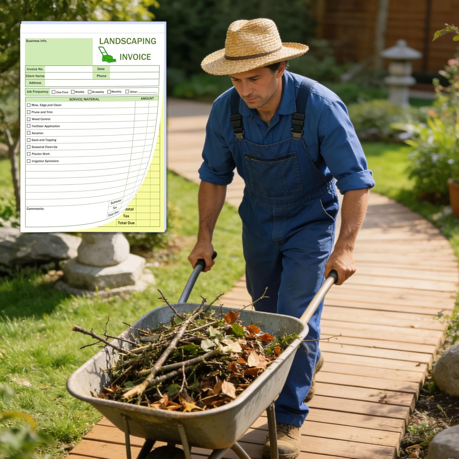 Garden Service Invoice Receipt Book, 2-Part Carbonless Landscaping Inv