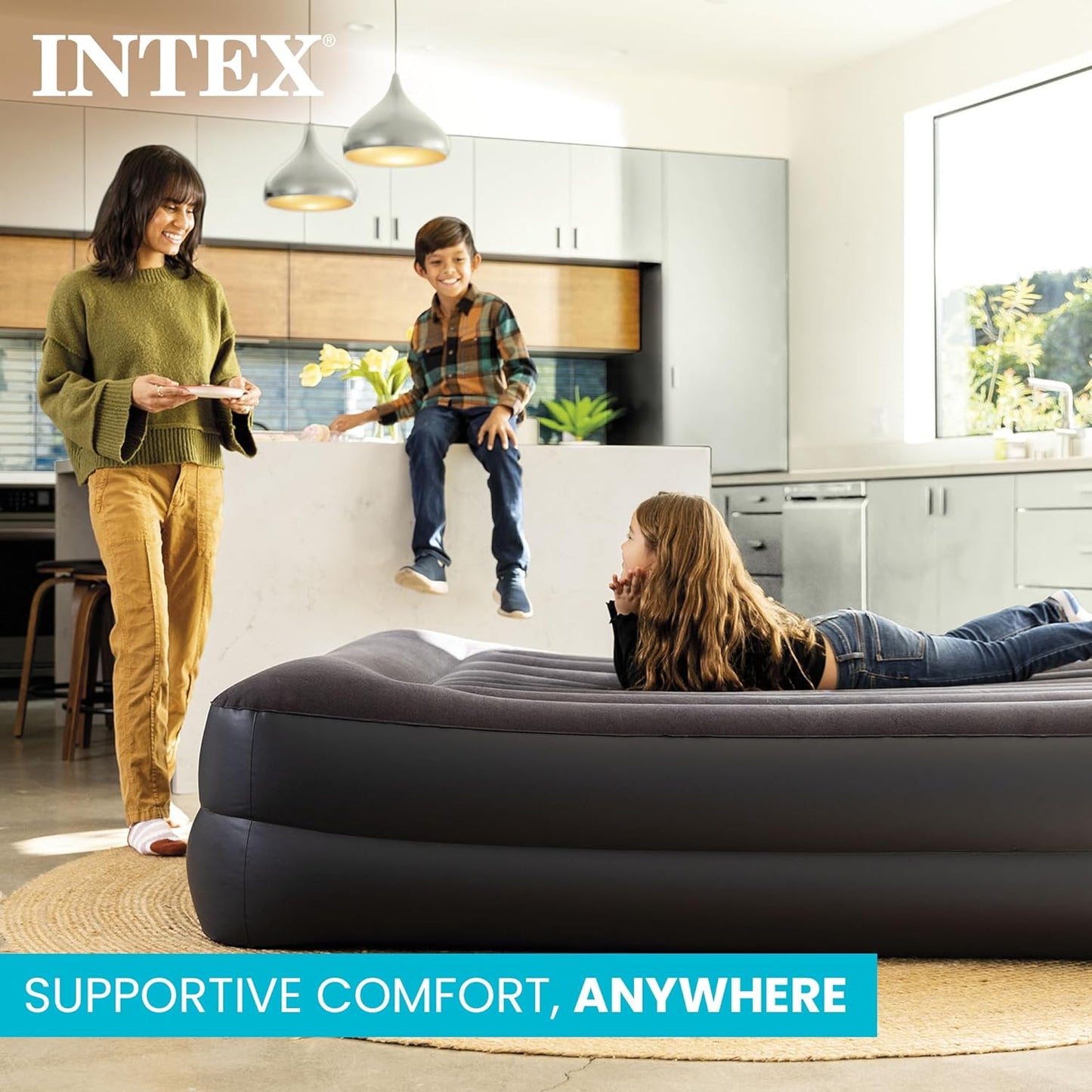 Intex Raised Airbed Mattress with Built-in Pump, Dura-Beam Plus Pillow, Twin - Portable Inflatable Luxury Blow-Up Bed for Adults, Camping, Guests