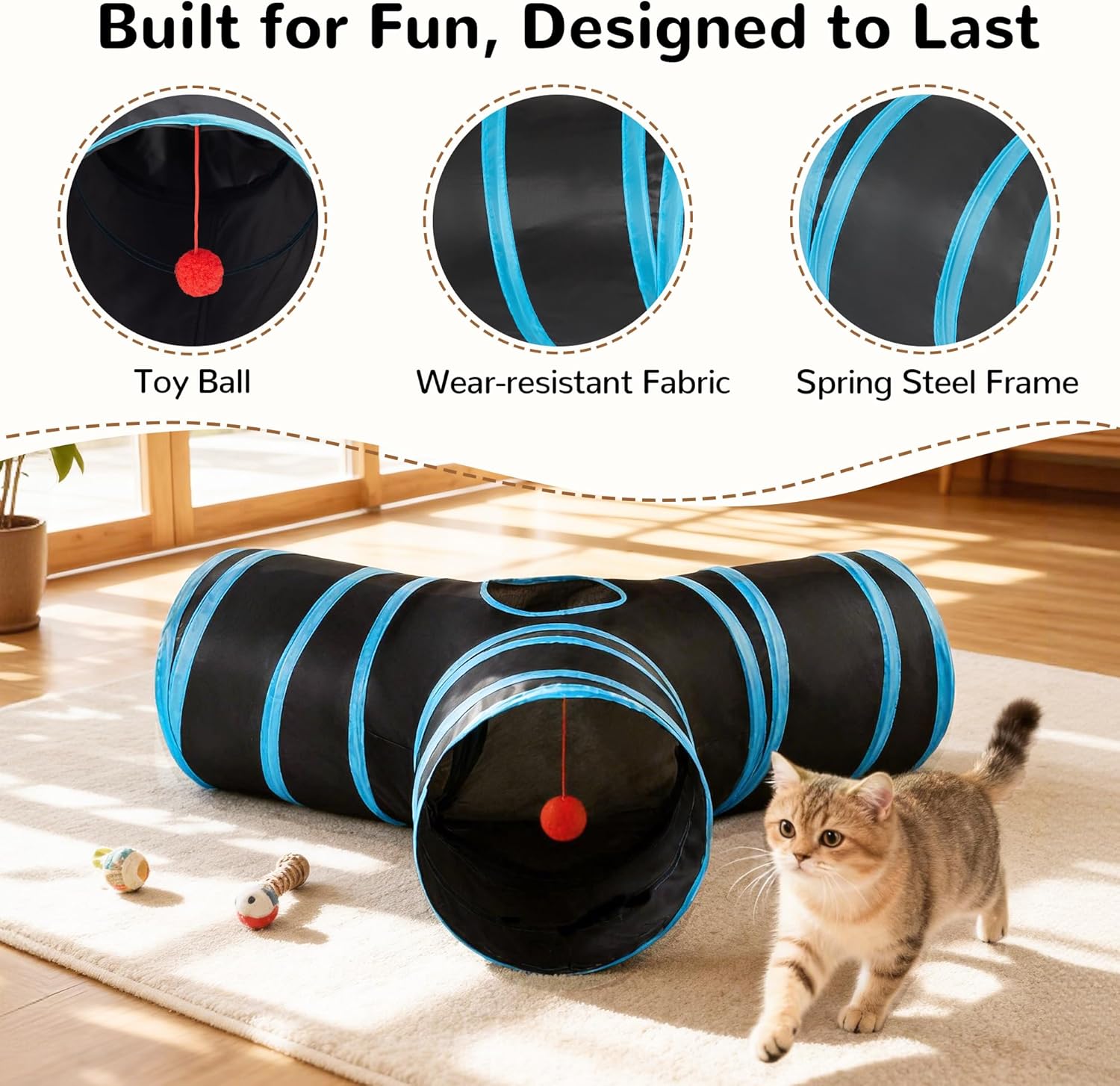 Tempcore Pet Cat Tunnel Tube Cat Toys 3 Way Collapsible, Tunnels for I