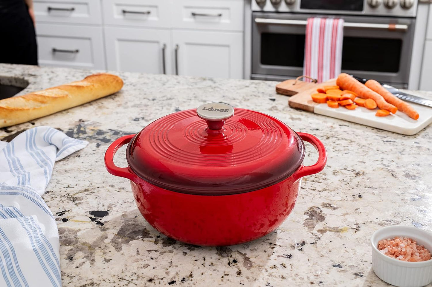 Lodge 4.5 Quart Enameled Cast Iron Dutch Oven with Lid – Dual Handles 