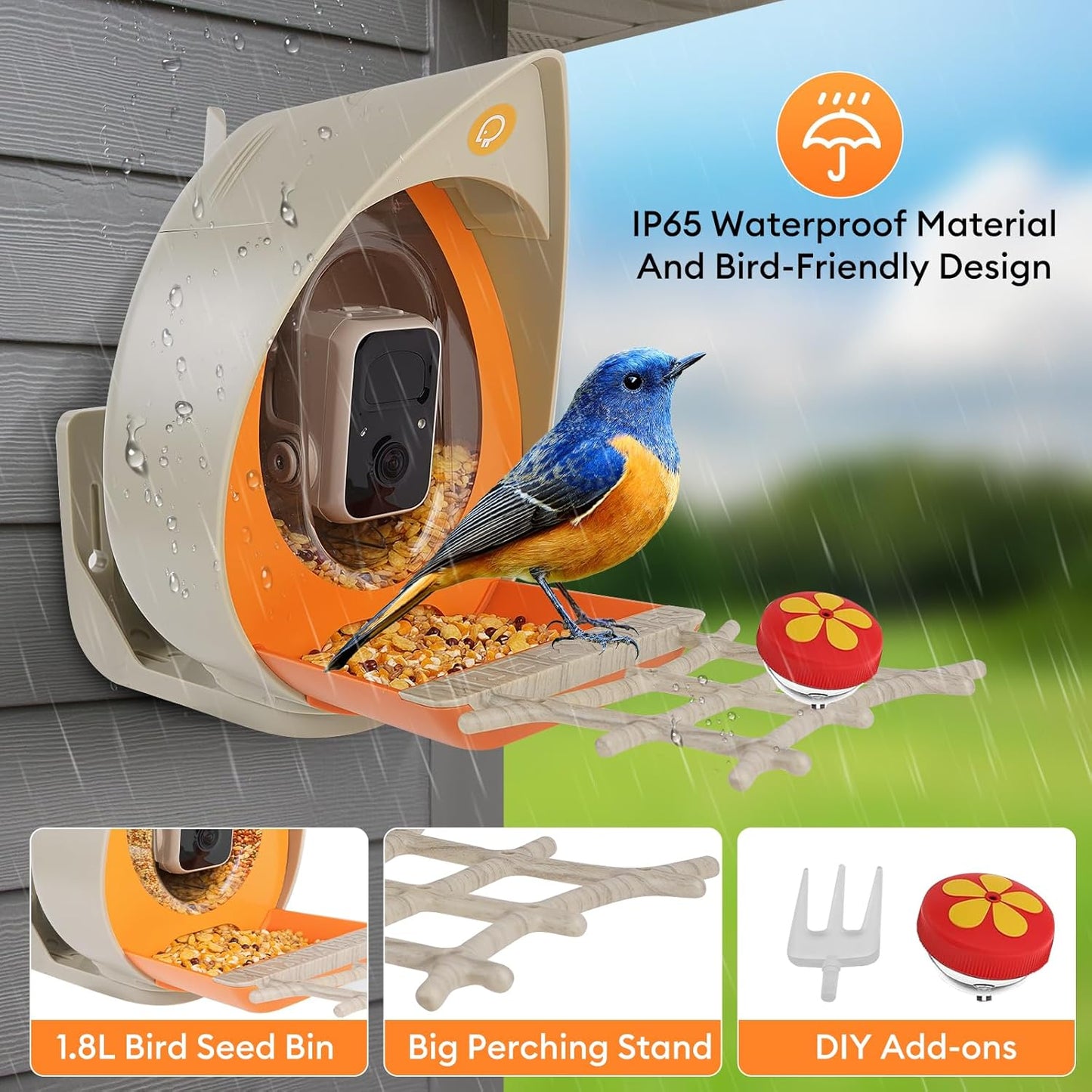 Bird Feeder with Camera Solar Powered, Smart Birds Feeder for Outside, AI Bird Identification Auto Capture Videos Pictures, 2K Live Feed Cam for Backyard, Ideal Gift for Birds Lover
