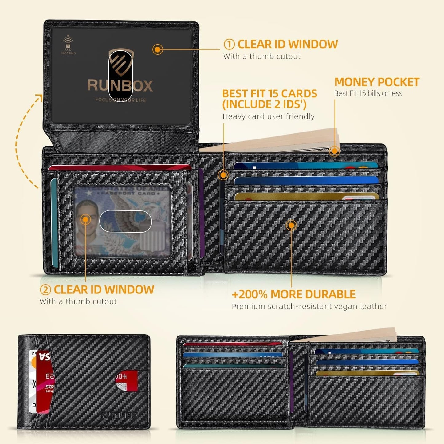 RUNBOX Wallet for Men Slim Rfid Leather 2 ID Window With Gift Box | Sl