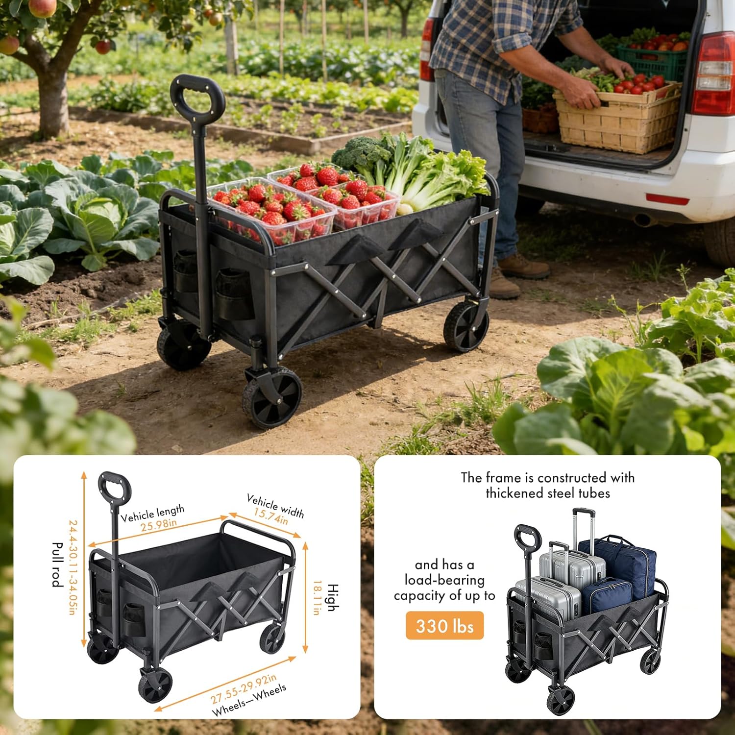 Wagons Carts Foldable,Portable Utility Shopping Cart with Wheels, 600D