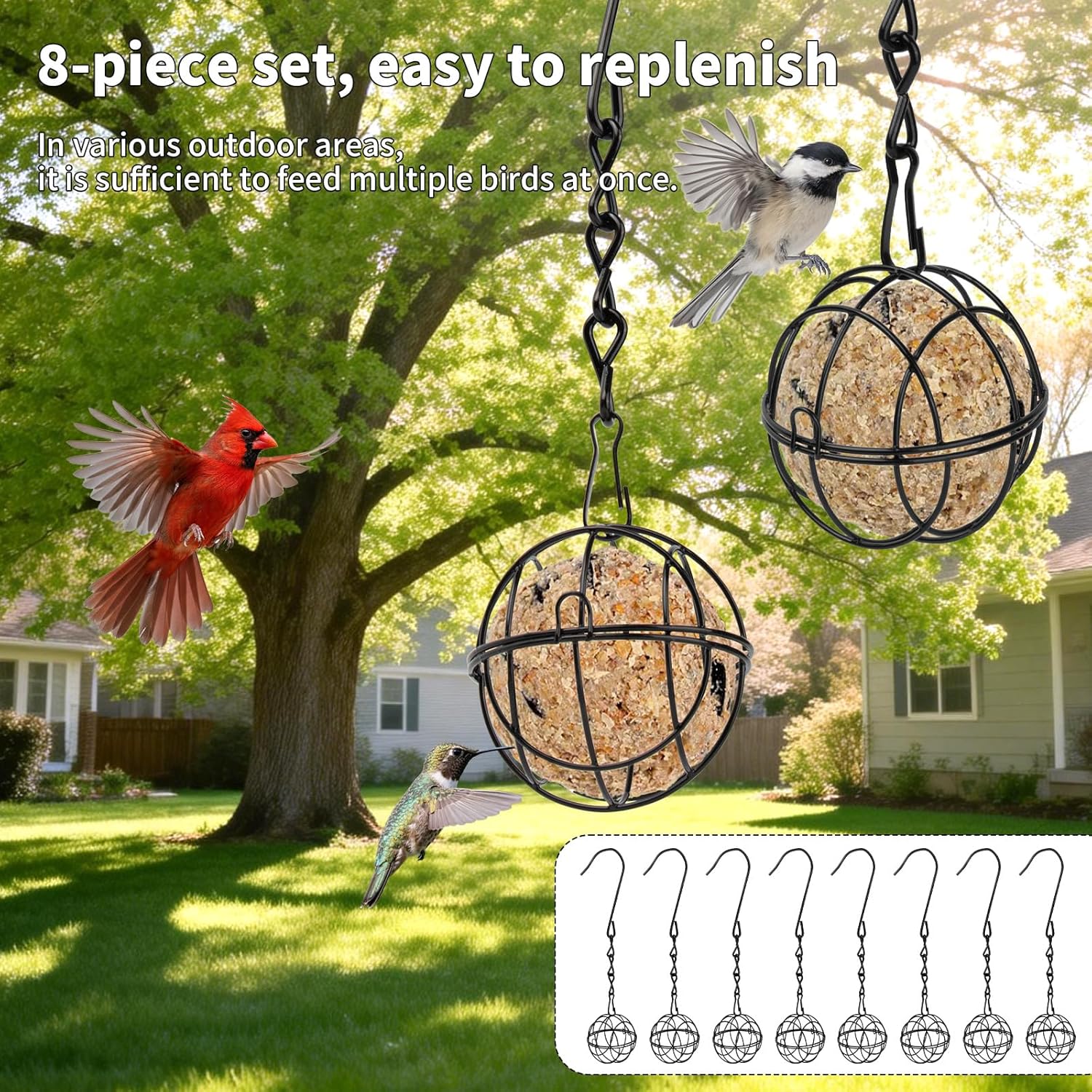 8 Pcs Black Metal Hummingbird Feeders - Squirrel Proof Round Suet Ball