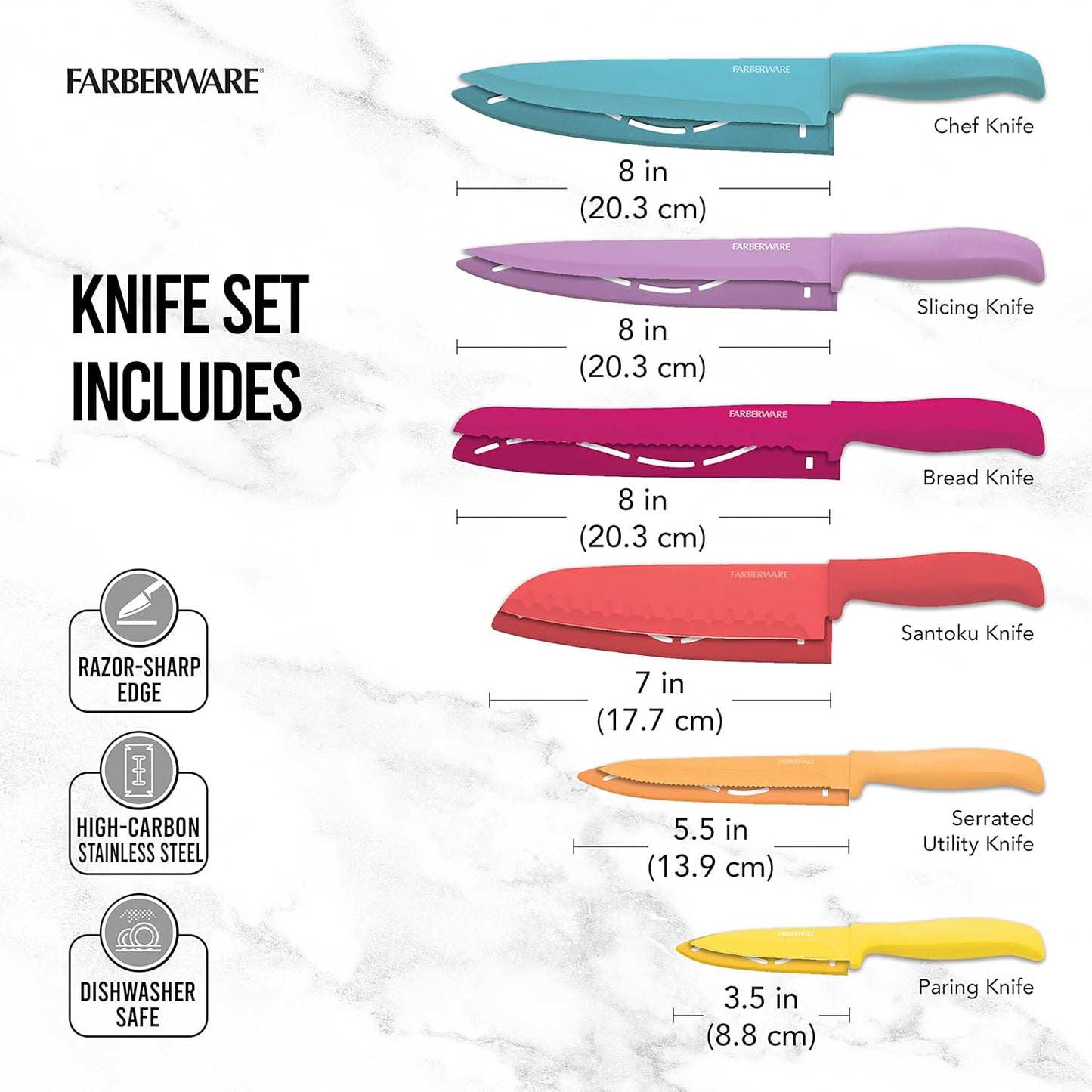 Farberware Resin Cutlery Set, 12 Piece, Pastel, Stick Resistant Blades