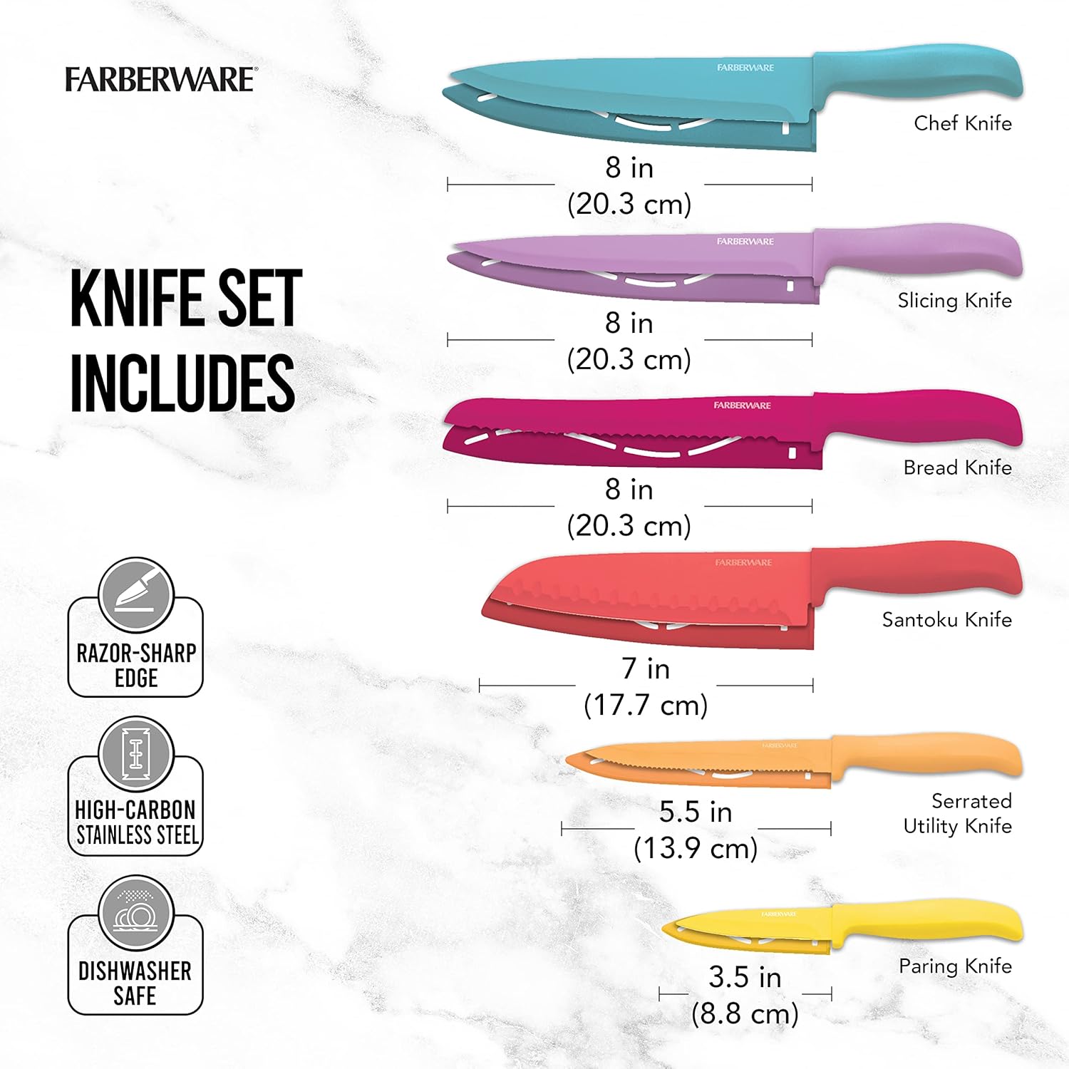 Farberware Resin Cutlery Set, 12 Piece, Pastel, Stick Resistant Blades