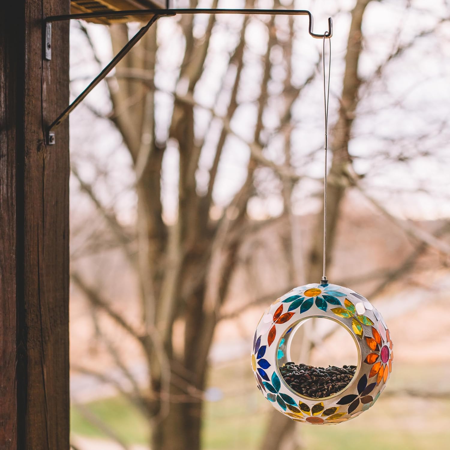Backyard Expressions Hanging Glass Bird Feeder - Multicolor - Fly Thro