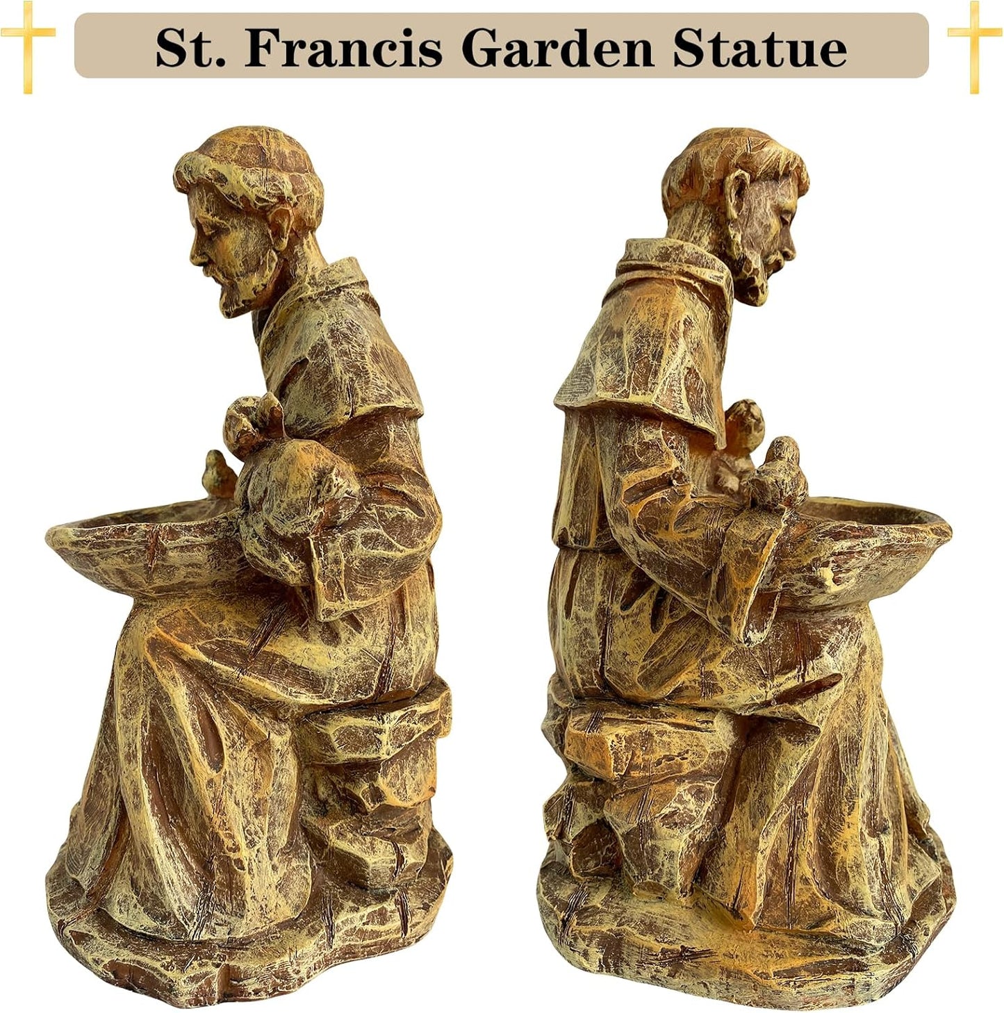 St. Francis of Assisi Garden Statue, Spiritual Bird Feeder, Blessing of Animals Decorative Accent for Outdoor Spaces, St. Francis Statue Souvenirs for Patron Saint of Animals, Franciscan Decor