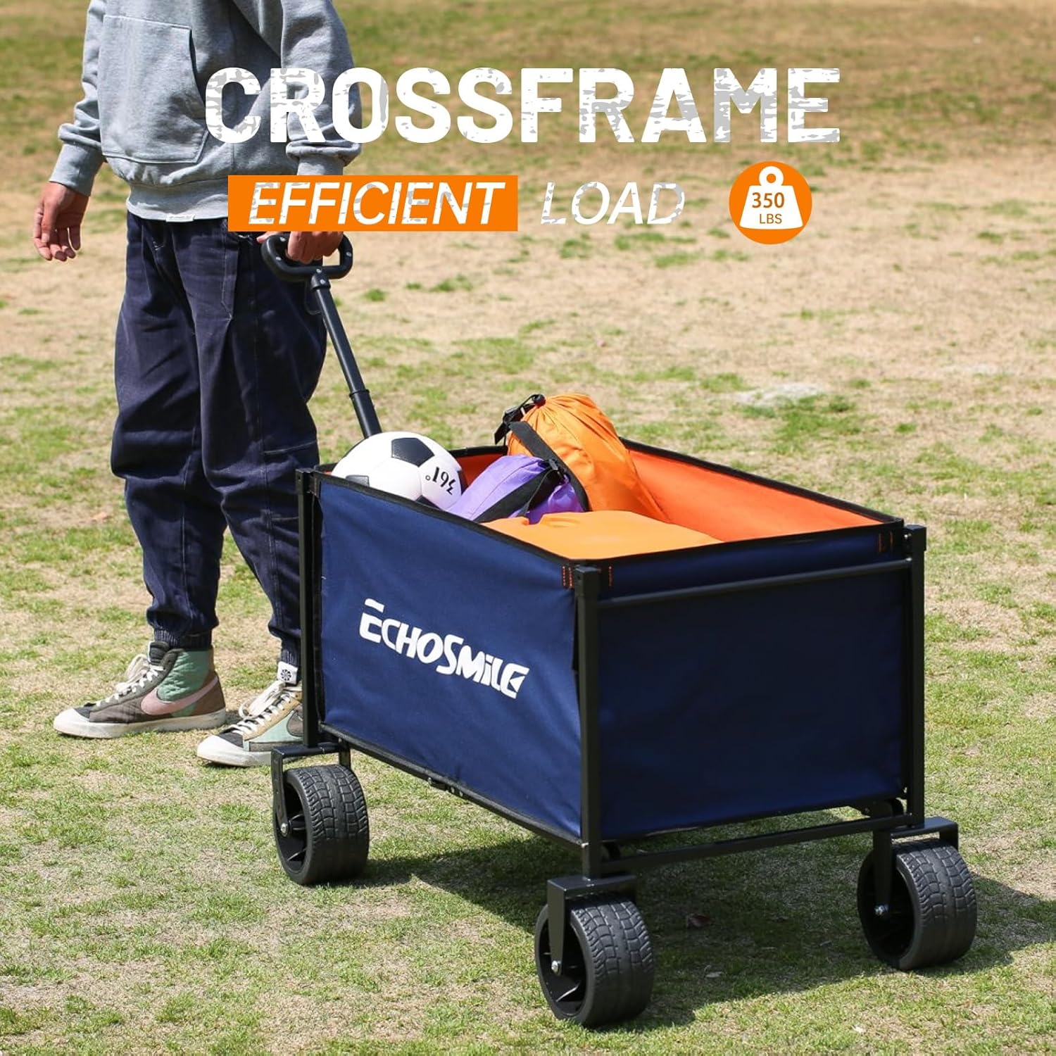 EchoSmile Collapsible Folding Wagon Cart with All-Terrain Wide Wheels,