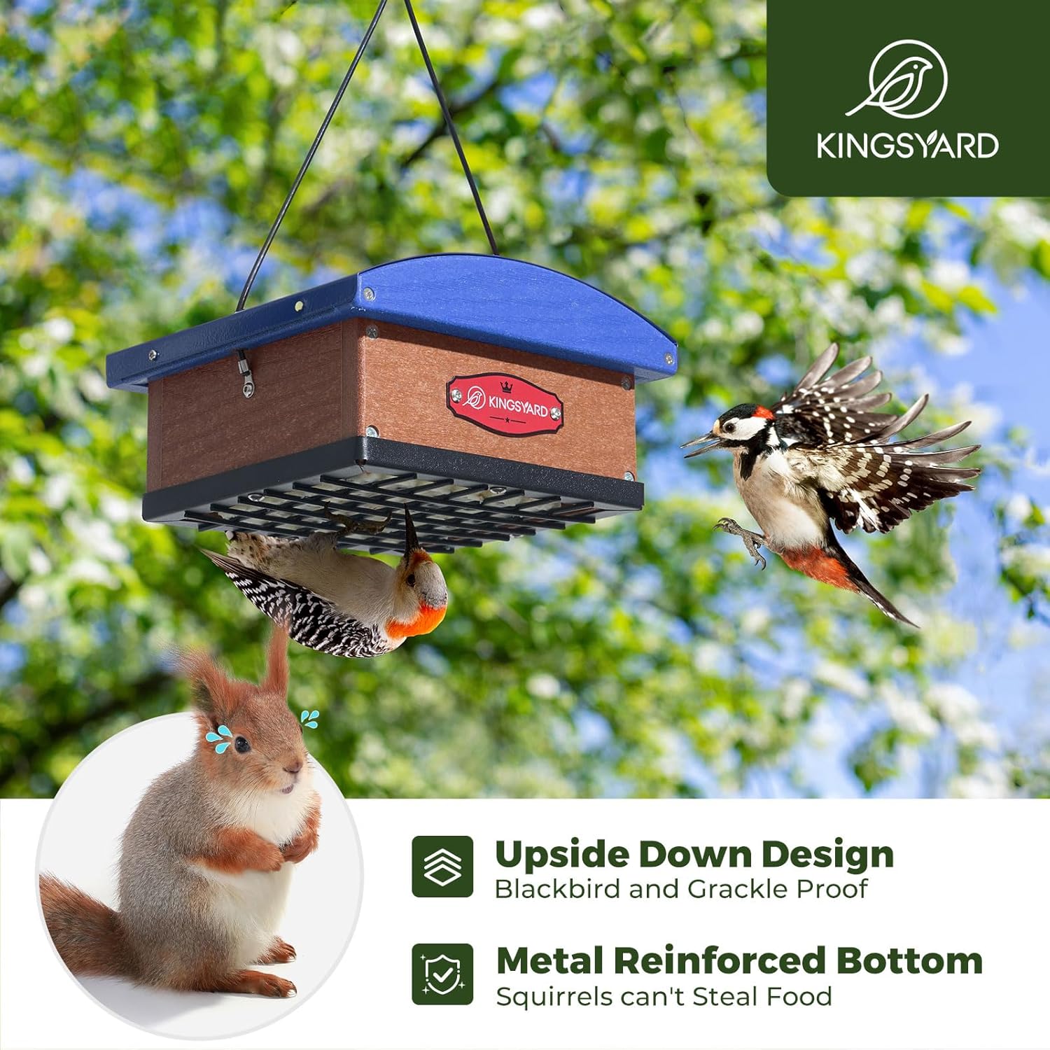 Kingsyard Upgraded Upside Down Double Suet Feeder with Metal Weatherpr