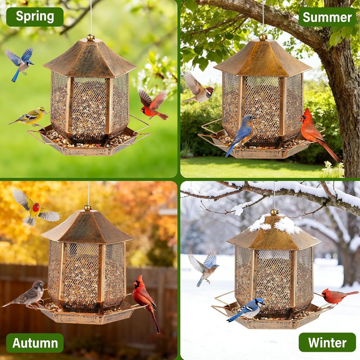 Bird Feeders for Outdoors, 3LB Capacity Metal Bird Feeder Wild Birdfeeders Outside Hanging, Vintage Bronze Rust-Resistant Birdfeeder for Garden Yard Balcony Decor, Easy Fill