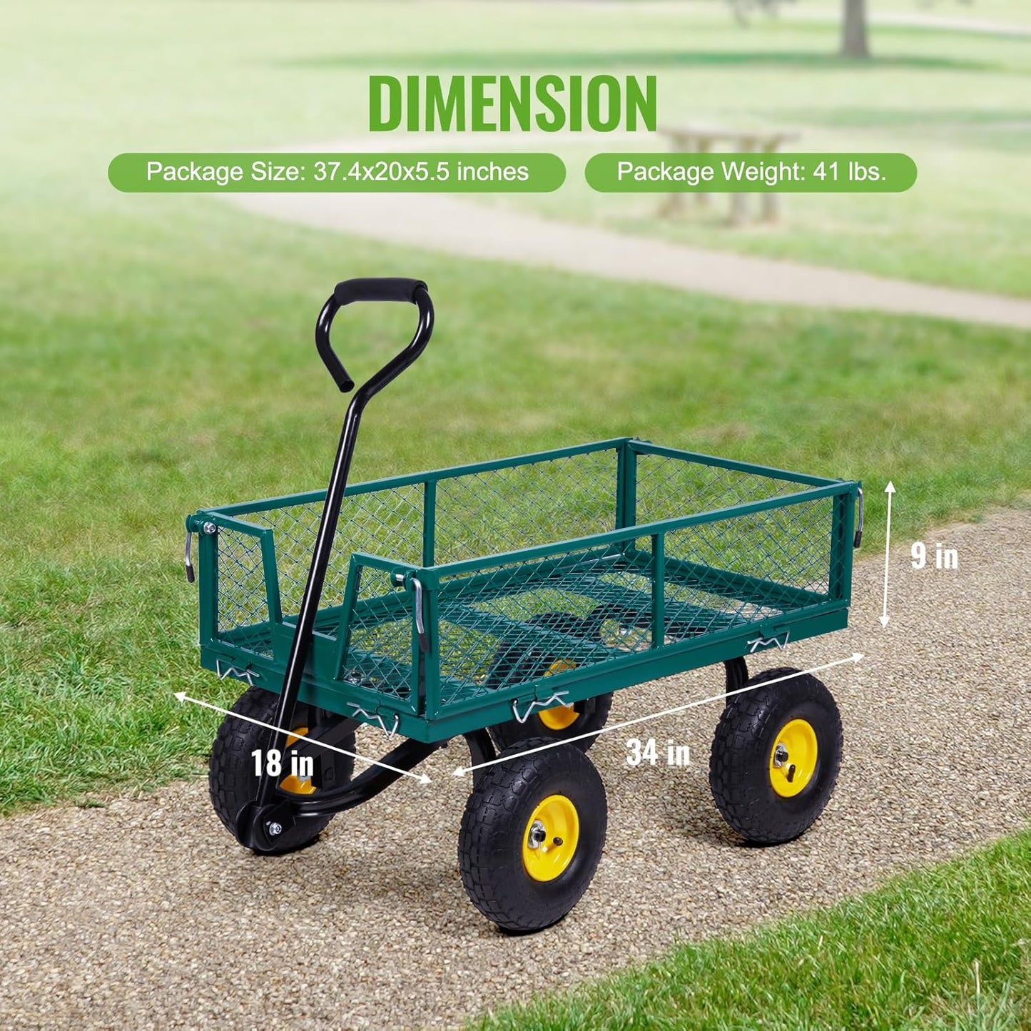 Backyard Expressions Heavy-Duty Steel Garden Cart – 400 lb Capacity, R
