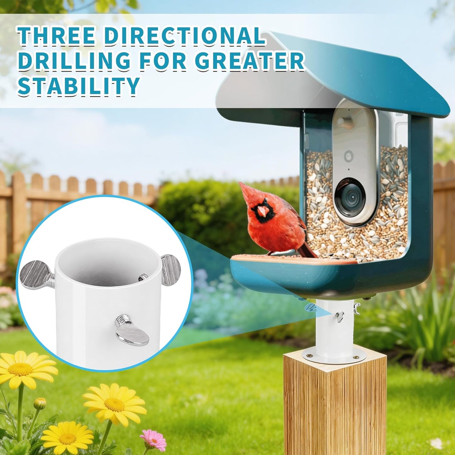Metal Fence Mount Adapter for Smart Bird Feeder Durable, Weather-Proof Post Mount Base Bird-Feeder with 6 Screws Easy Installation