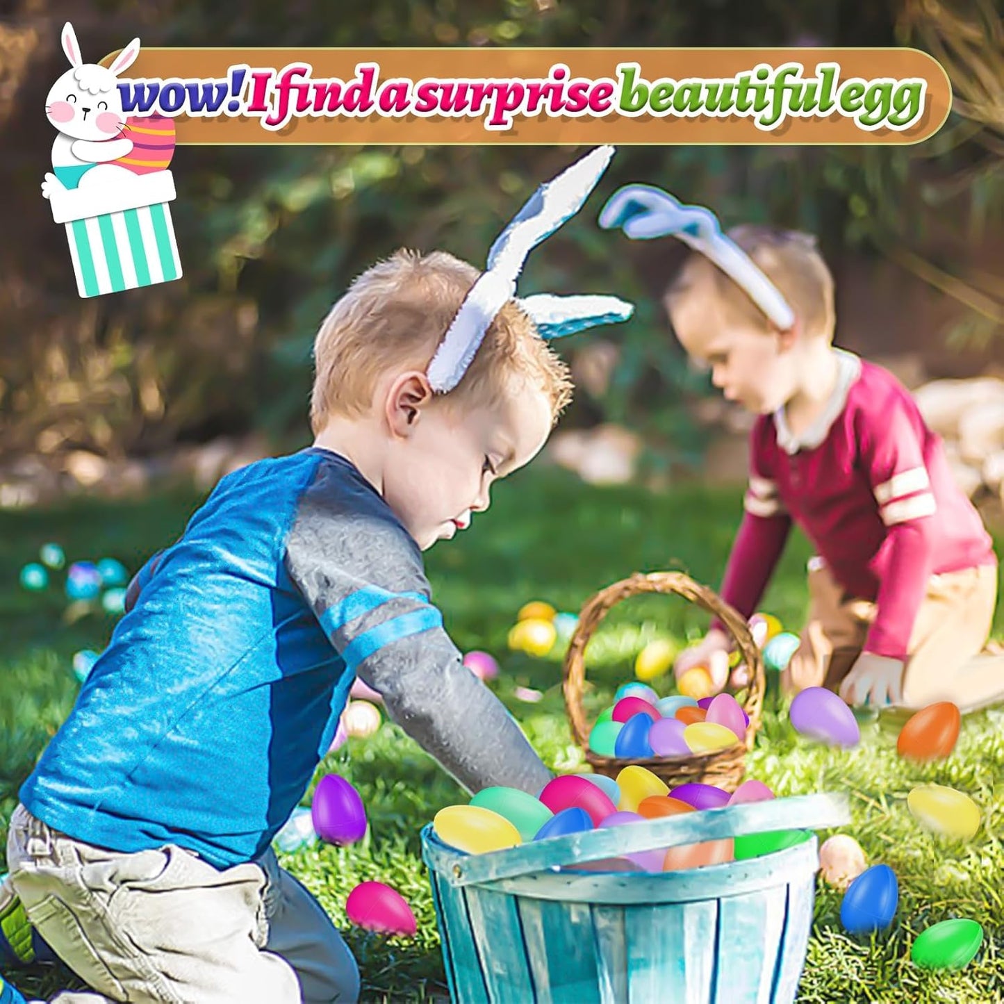 50Pcs Empty Plastic Easter Eggs - Party Decorations, Printed Shells, Fillable Basket Fillers Stuffers, Classroom Prize Egg Supplies Toy for Kids