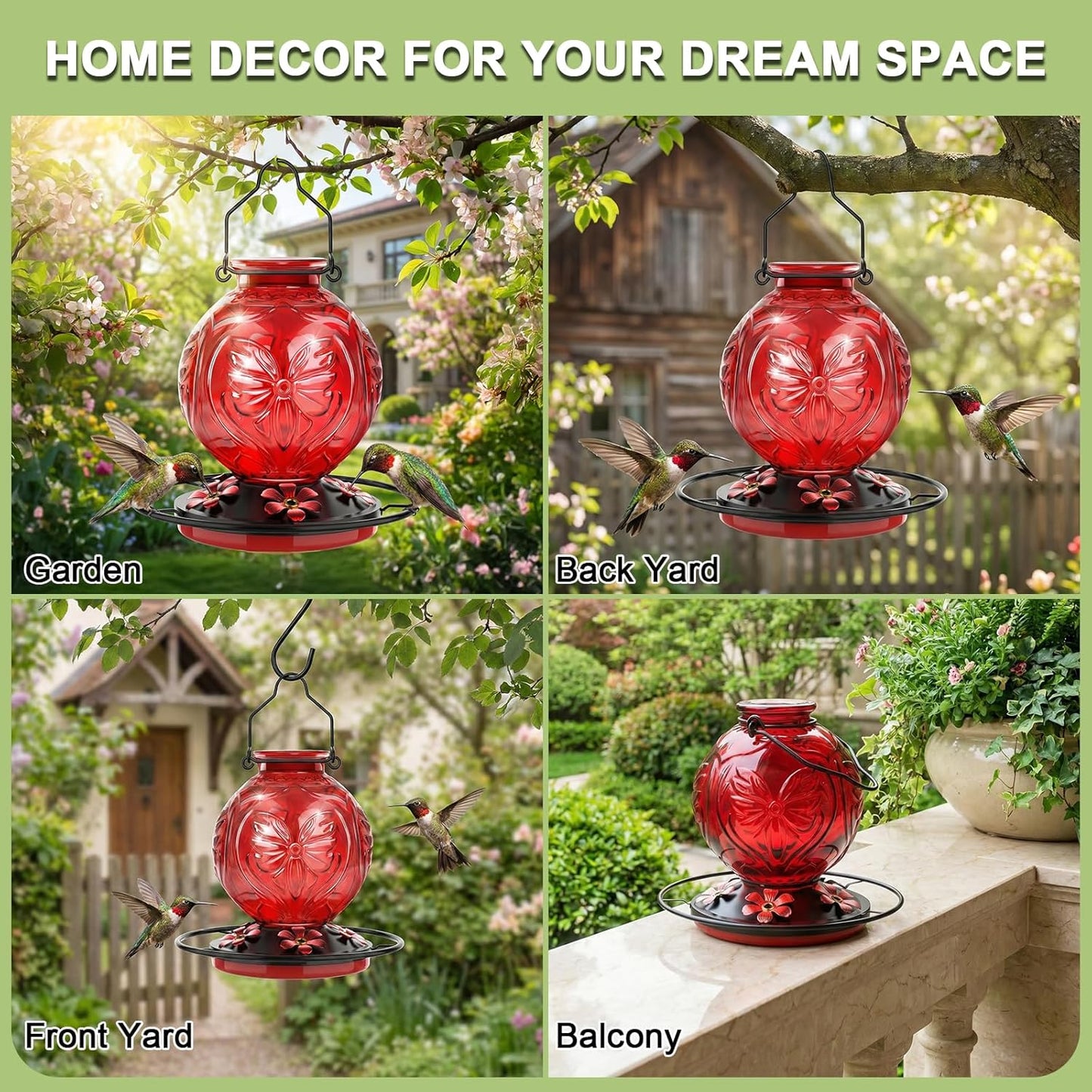 Glass Hummingbird Feeder for Outdoors Hanging, 25Oz Humming Bird Necta