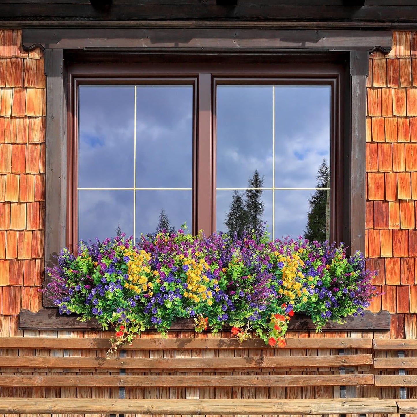 Hoteam 48 Bundles Artificial Faux Flowers Plastic Flower Plants Faux Outdoor Flowers Boxwood Plastic Shrubs Plants for Patio Porch Garden Home Farmhouse Vase Pots Hanging Planters (Classic)