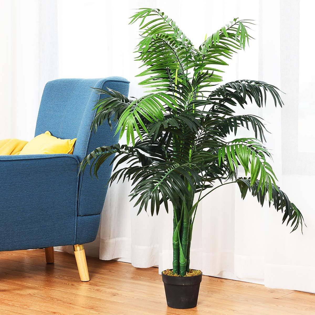 Goplus Artificial Palm Tree, 3.5 Feet Tall Potted Fake Greenery Tropical Plant, Faux Floor Tree for Indoor Outdoor Home Living Room Decor