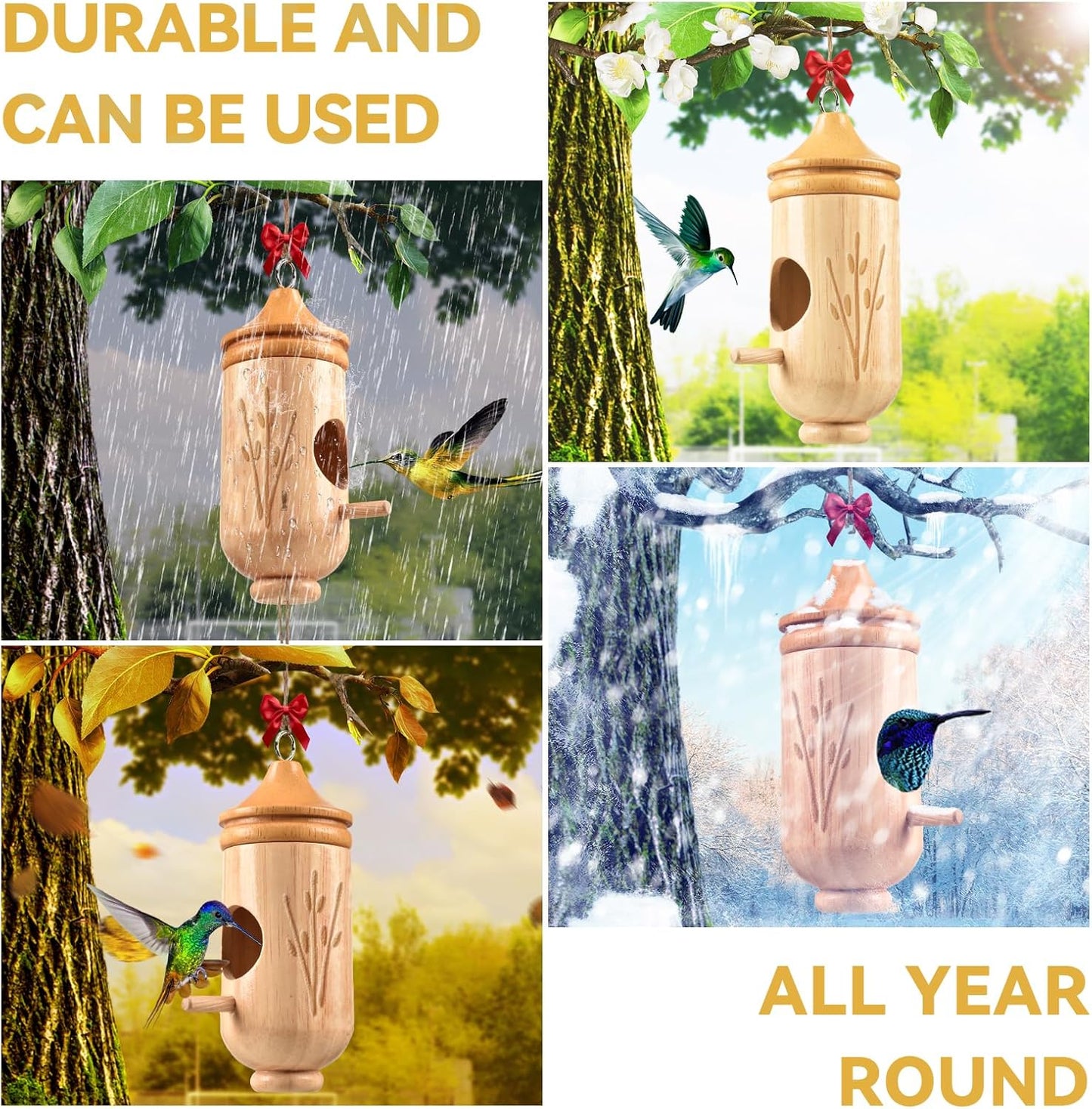 Hummingbird House, Solid Wood Hummingbird Houses for Outside-Exquisite
