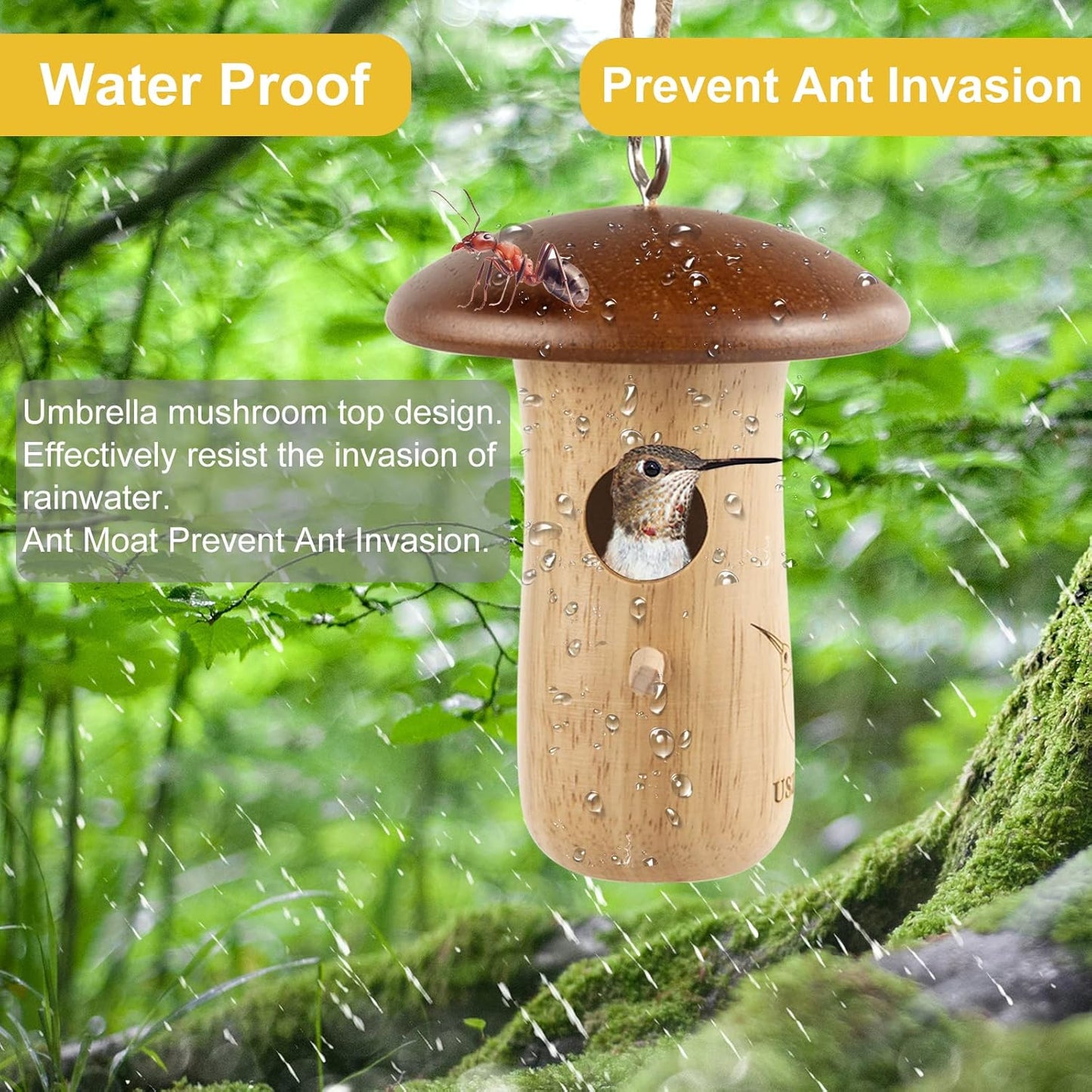 Hummingbird House 2-Pack for Outdoor Garden, Wooden Hummingbird Houses for Outside for Nesting, Birdhouses for Outside, Home Garden Decoration, Gardening Gifts (Attract Hummingbirds to Yard/Patio)
