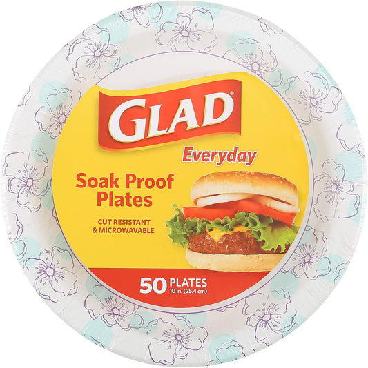 Glad Round Disposable Paper Plates, Blue Flower Design, Heavy Duty Soa