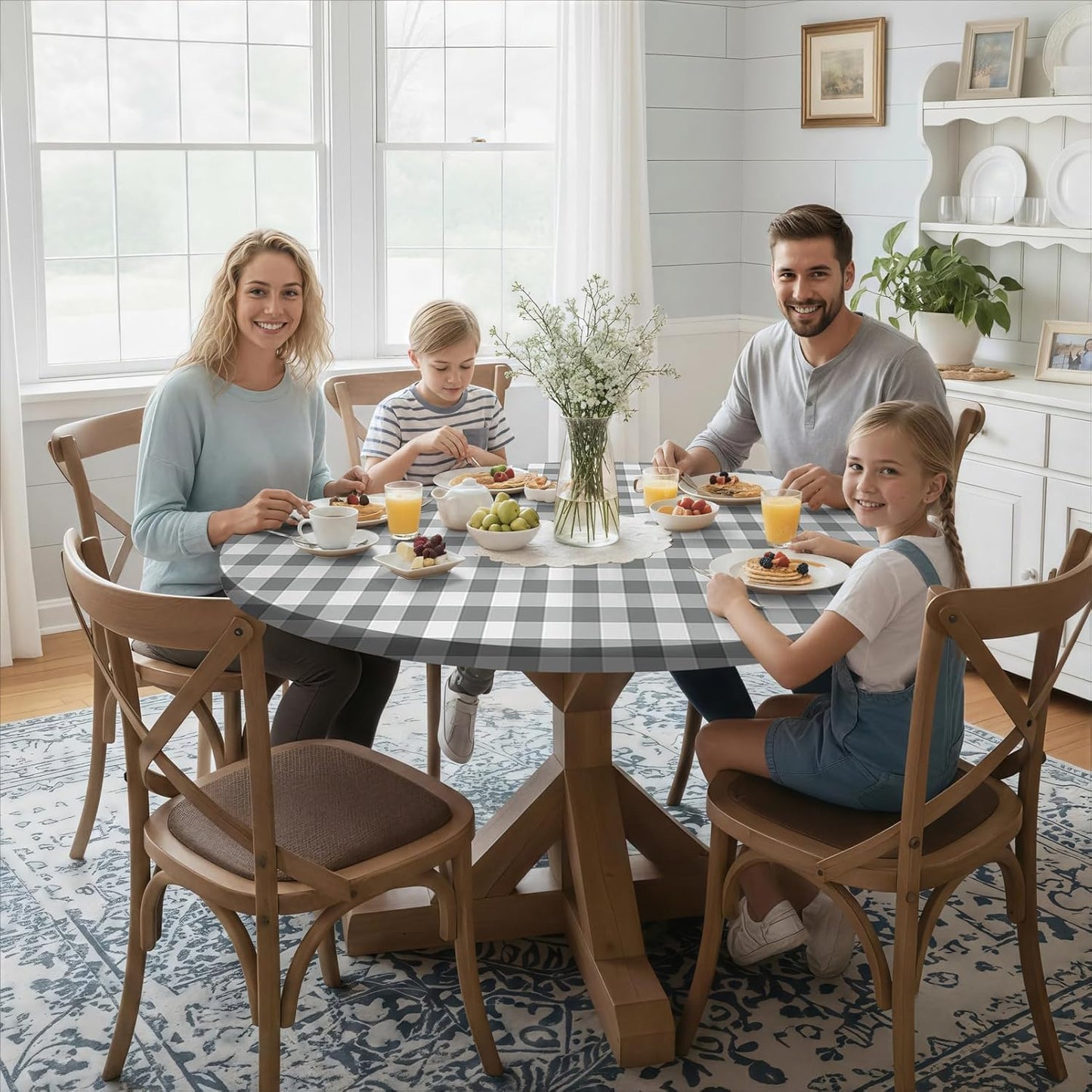 Fitted Round Tablecloth Wipe Clean Table Cloth Vinyl Inside Outside Circle Cover for 36-44" Tables Dining Kitchen Family Festival Items Gifts Summer Fall Patio Picnic Camp Garden Essential