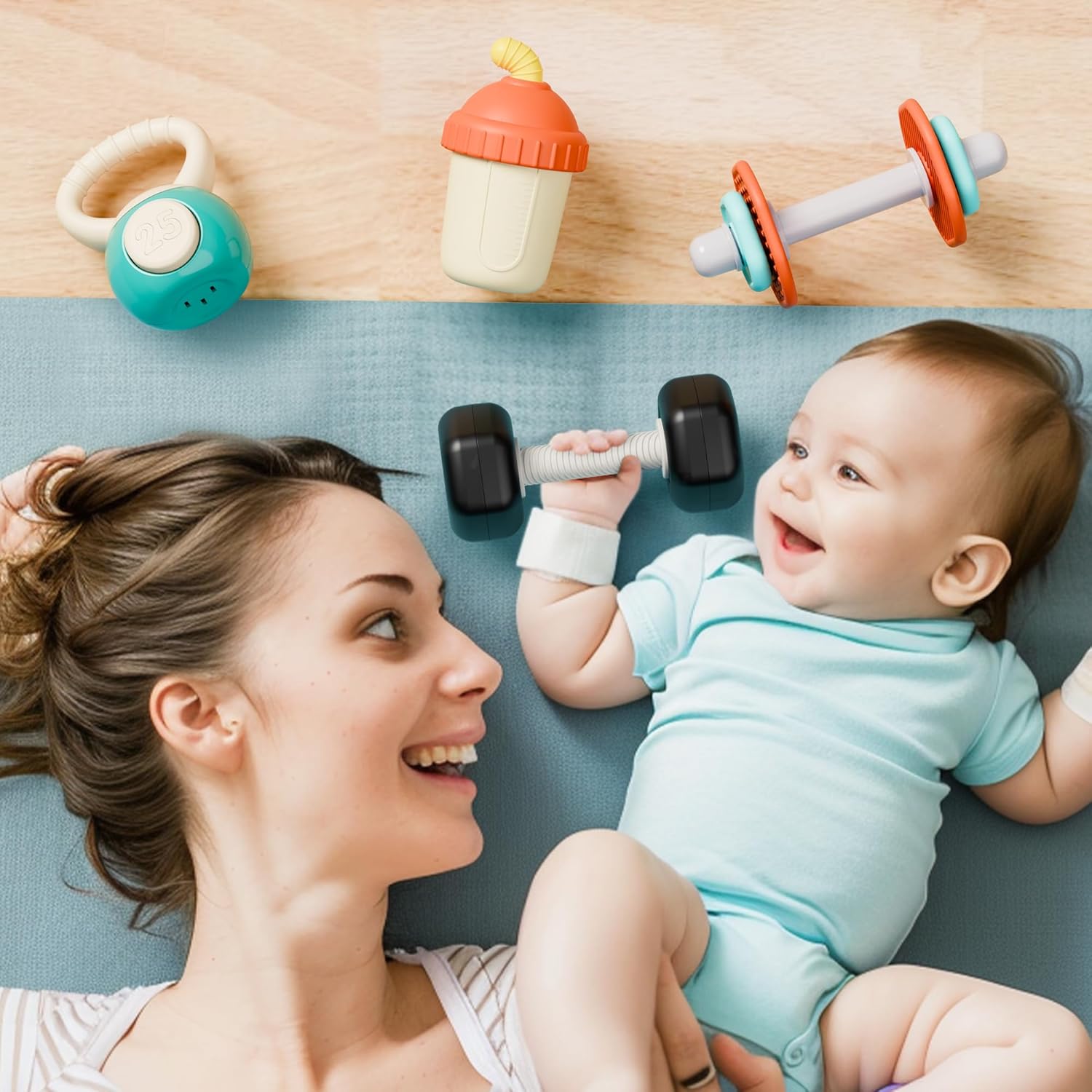 iPlay, iLearn Baby First Gym Rattle Set, Infant Dumbbell Weights Teeth