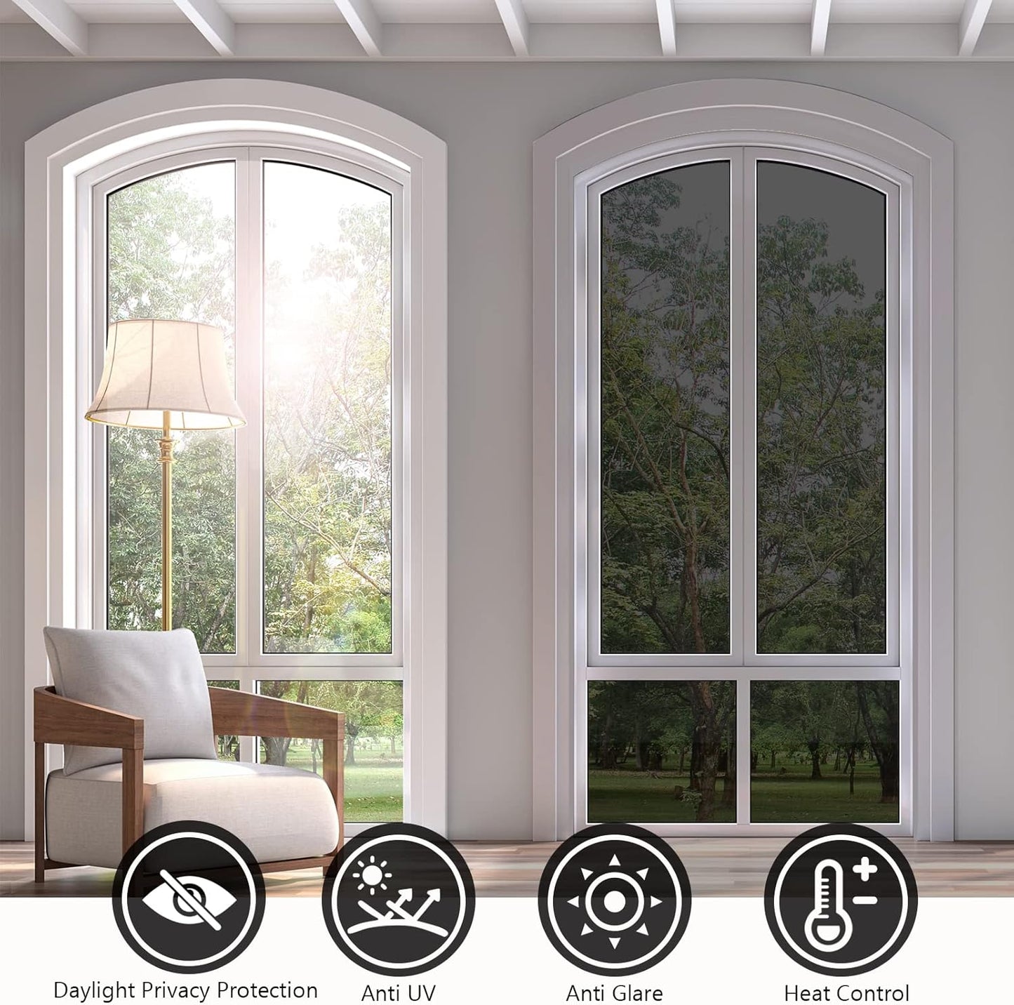 KESPEN Window Privacy Film One Way Daytime Privacy Static Cling Sun Bl