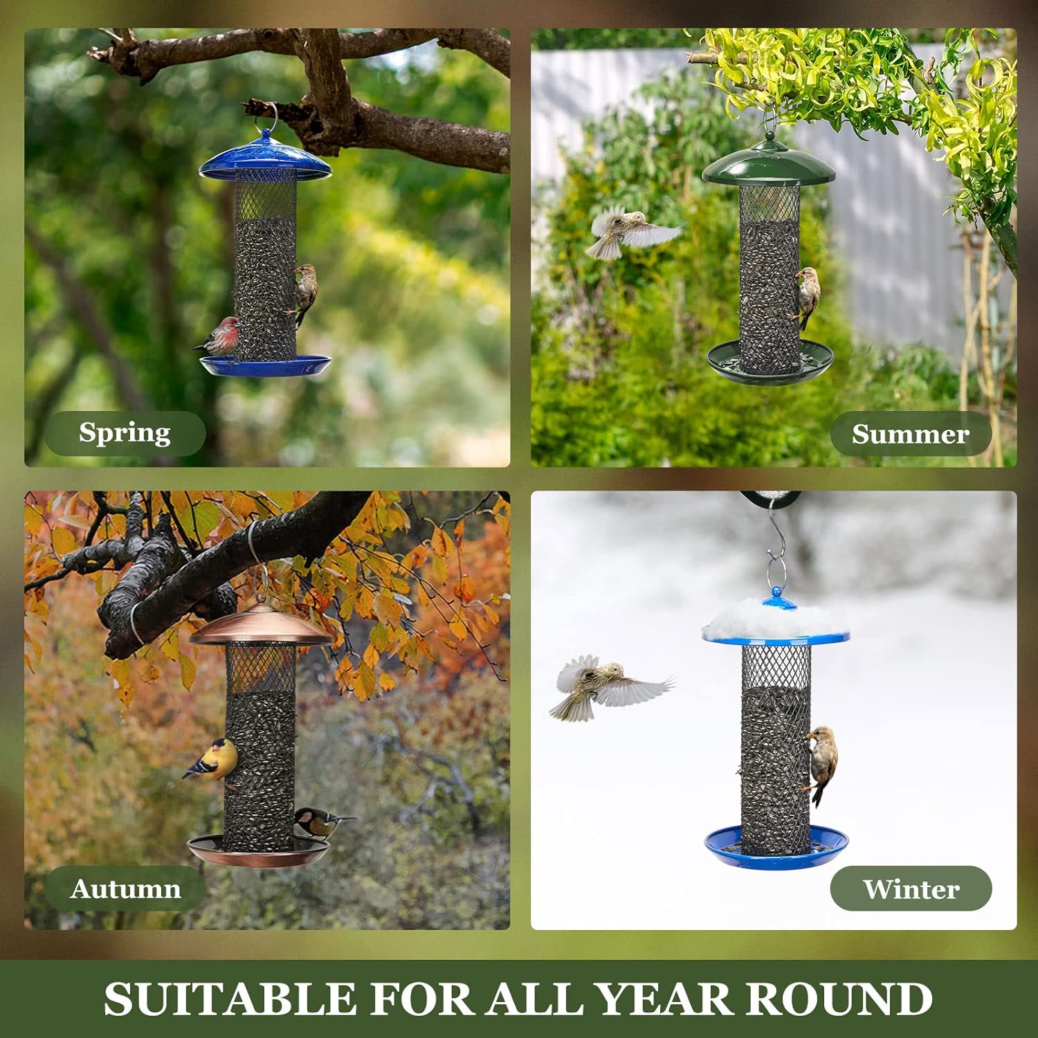 Kingsyard Mesh Tube Bird Feeders for Outdoors Hanging, All Metal, Wild