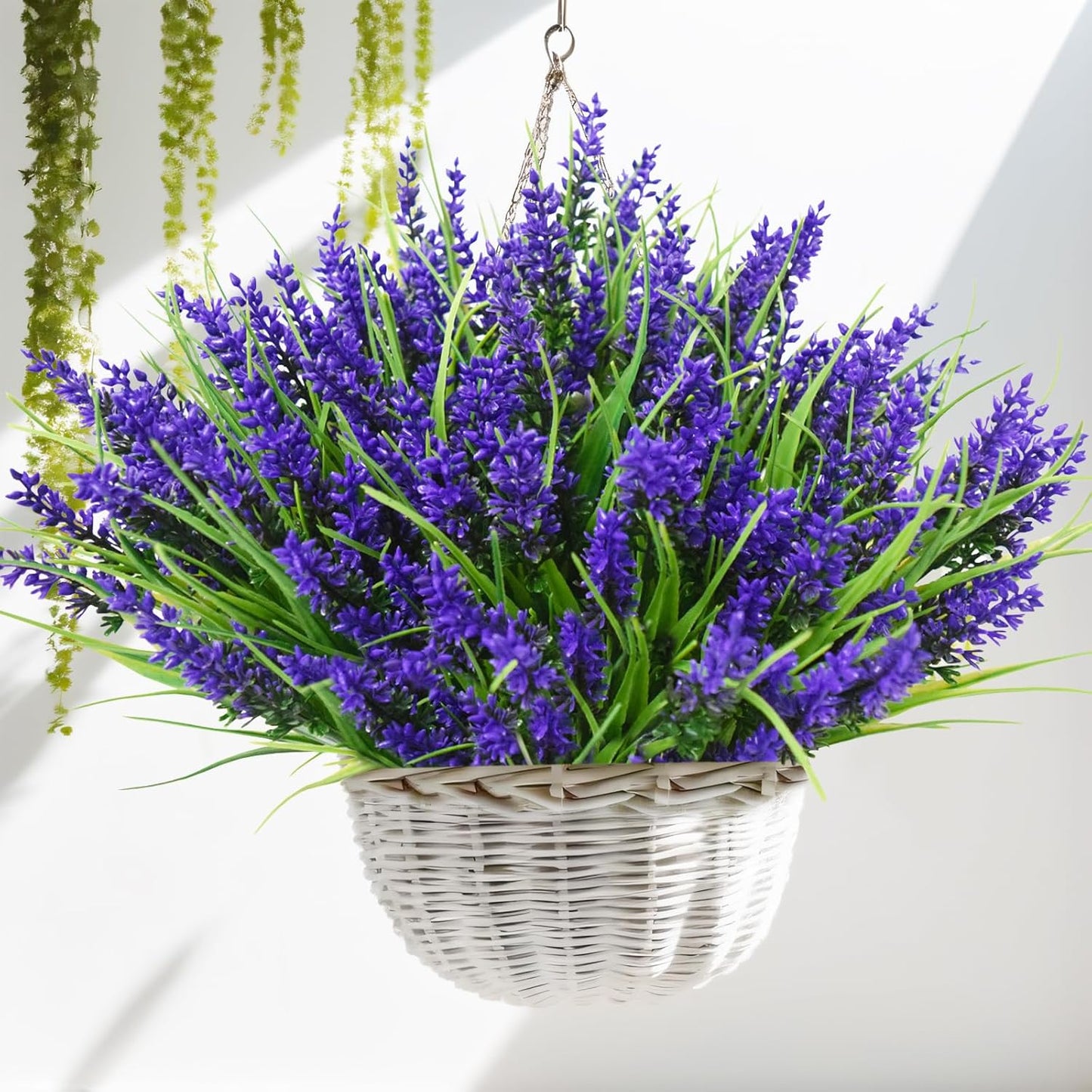 20 Bundles Outdoor Artificial Plants and Flowers, UV Resistant Faux Monkey Grass with Lavender and Fake Plastic Greenery for Spring Summer Outside Planter Porch Garden Decor, Purple