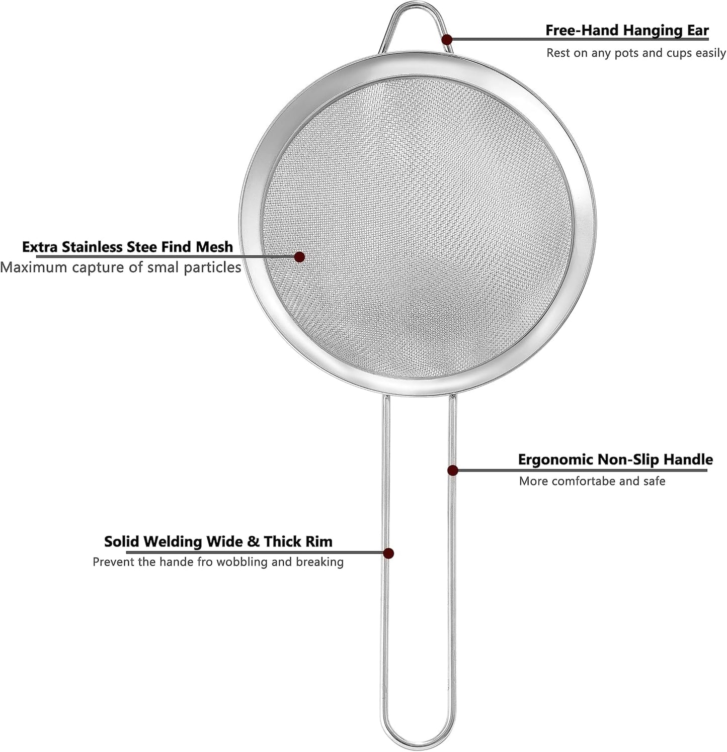 Fine Mesh Strainers for Kitchen, COKUMA Stainless Steel Metal Hand Small Mini Sieve Strainer, Cocktail Strainer Tea Coffee Juice Strainer，Food Strainer with Handlle (3.35inch, Silver)